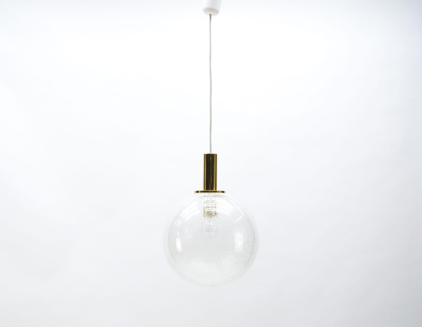 Mid-Century Modern Very Elegant Brass and Blown Glass Globe Ceiling Lamp by Doria, Germany, 1960s For Sale