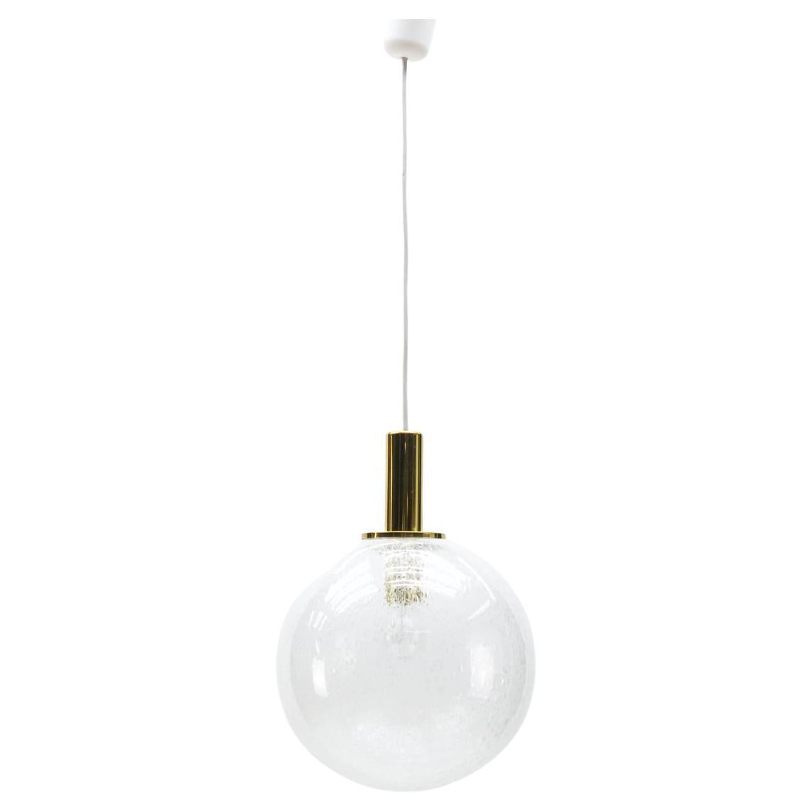 Very Elegant Brass and Blown Glass Globe Ceiling Lamp by Doria, Germany, 1960s For Sale