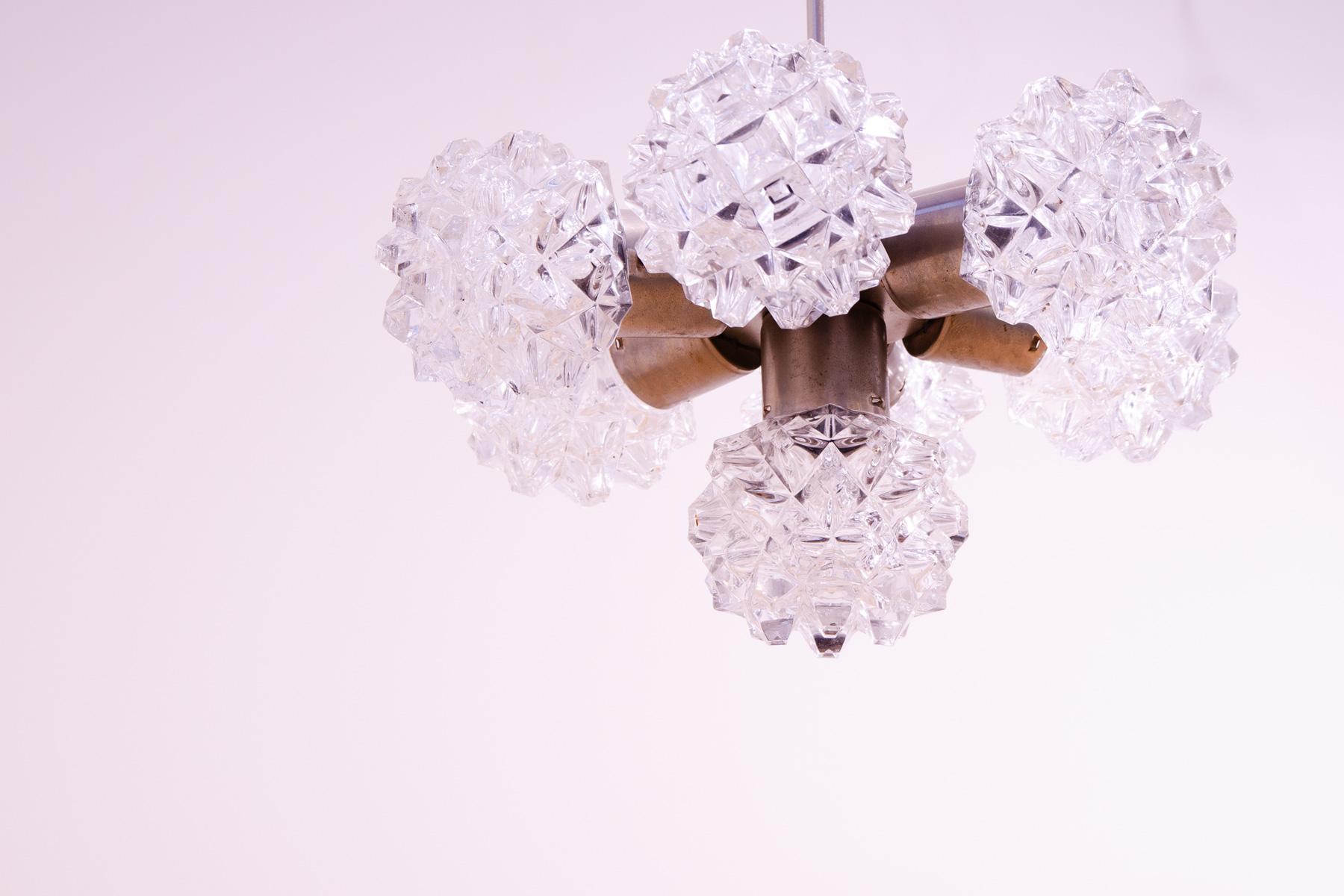 Very elegant cut glass pendant chandelier for Kamenický Šenov, 1970´s For Sale 6