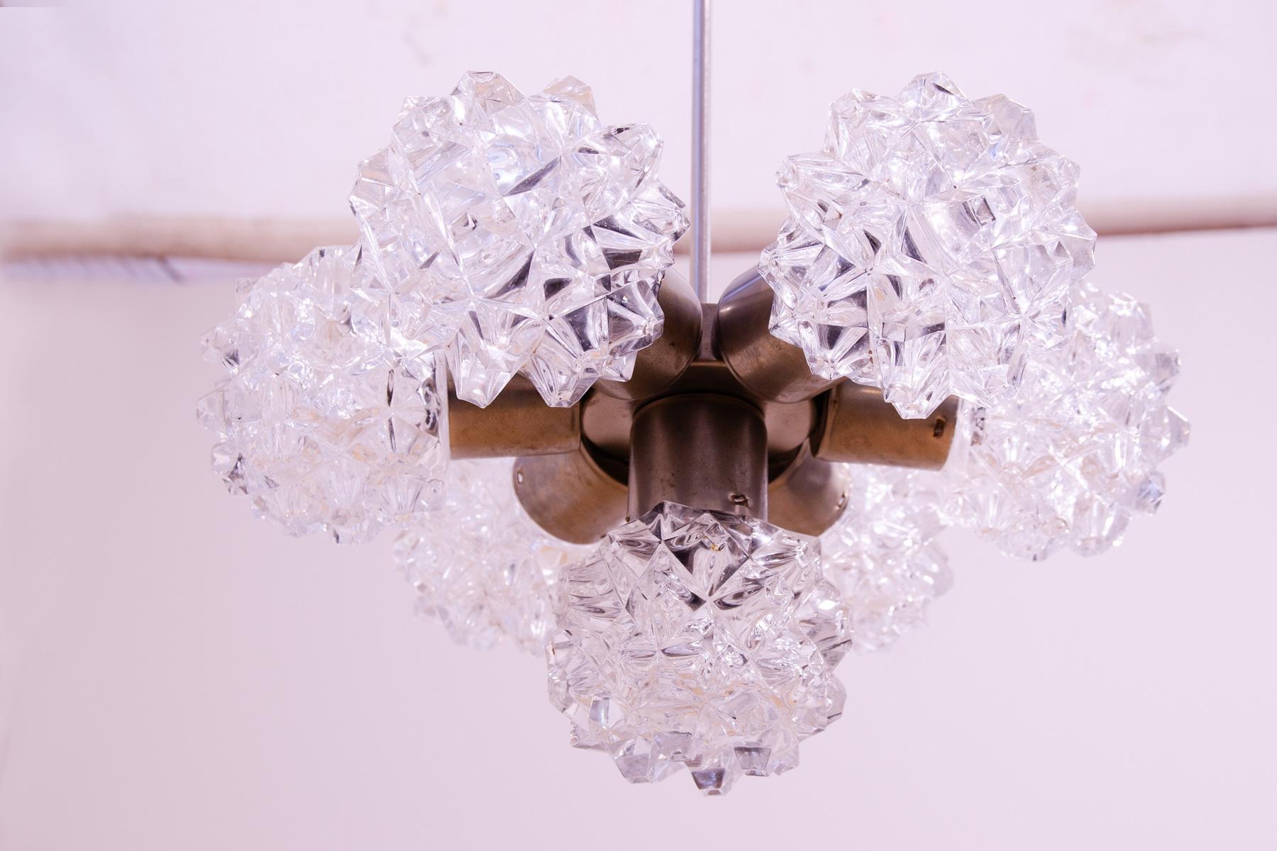 Very elegant cut glass pendant chandelier for Kamenický Šenov, 1970´s For Sale 9