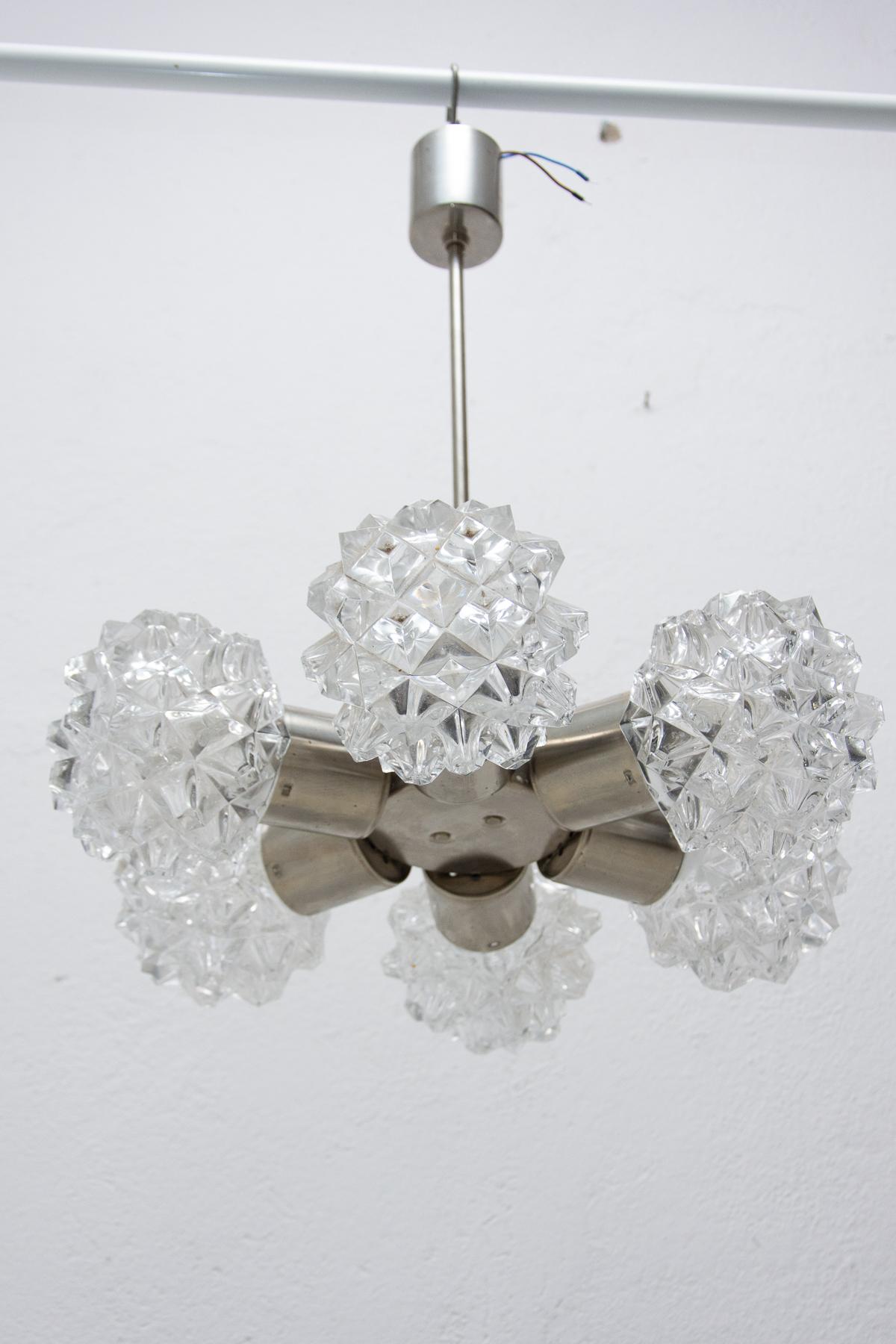 Very Elegant Cut Glass Pendant Chandelier for Kamenický Šenov, 1970´s For Sale 10