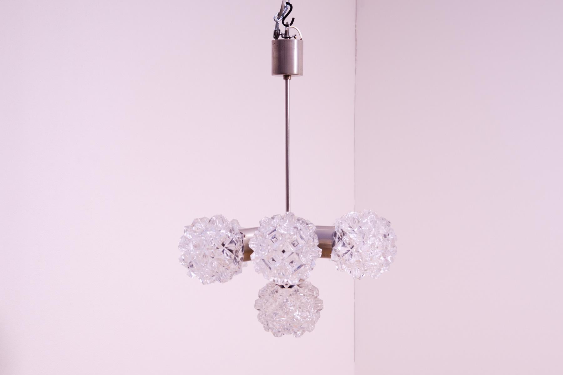 Mid-Century Modern Very elegant cut glass pendant chandelier for Kamenický Šenov, 1970´s For Sale