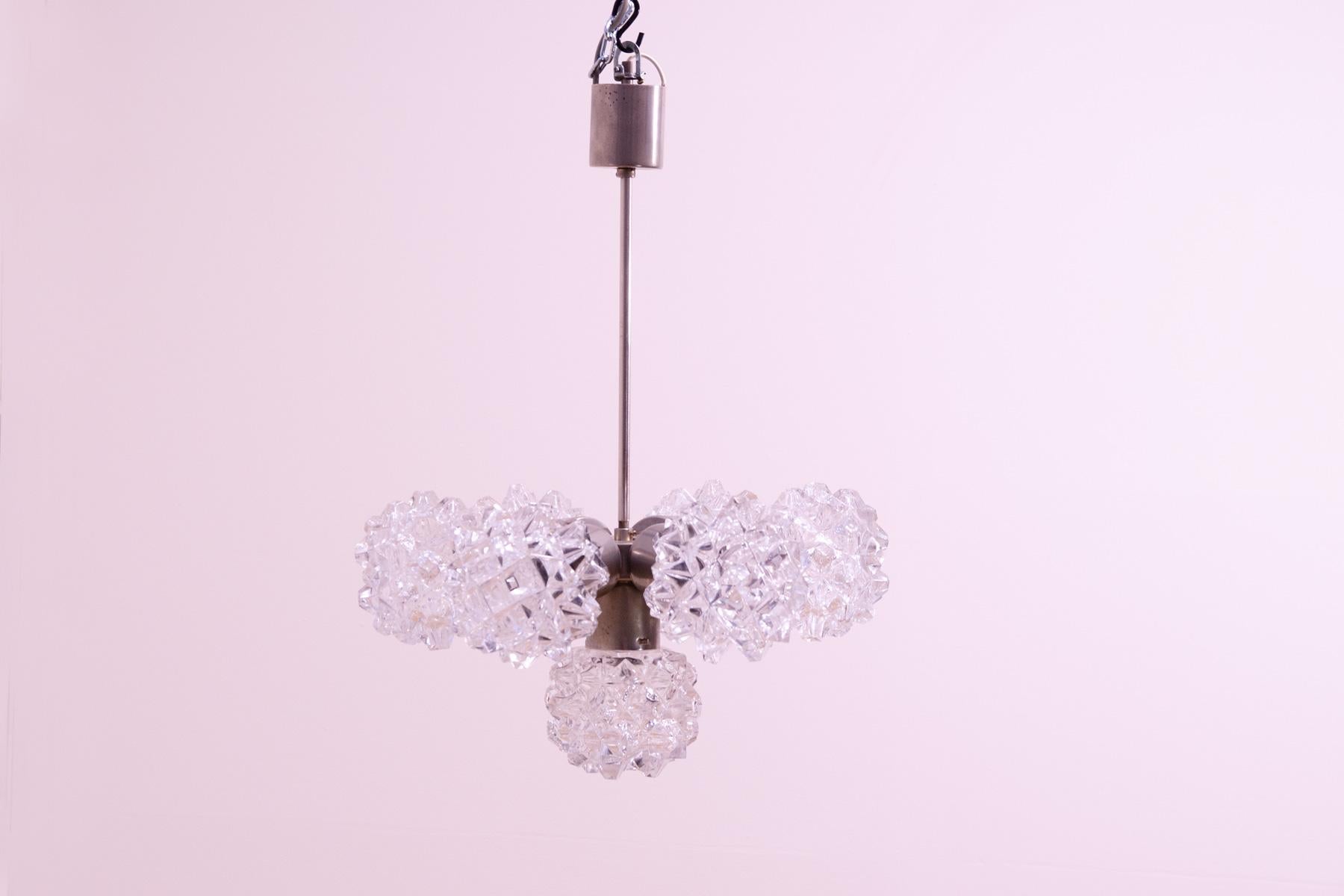Czech Very elegant cut glass pendant chandelier for Kamenický Šenov, 1970´s For Sale
