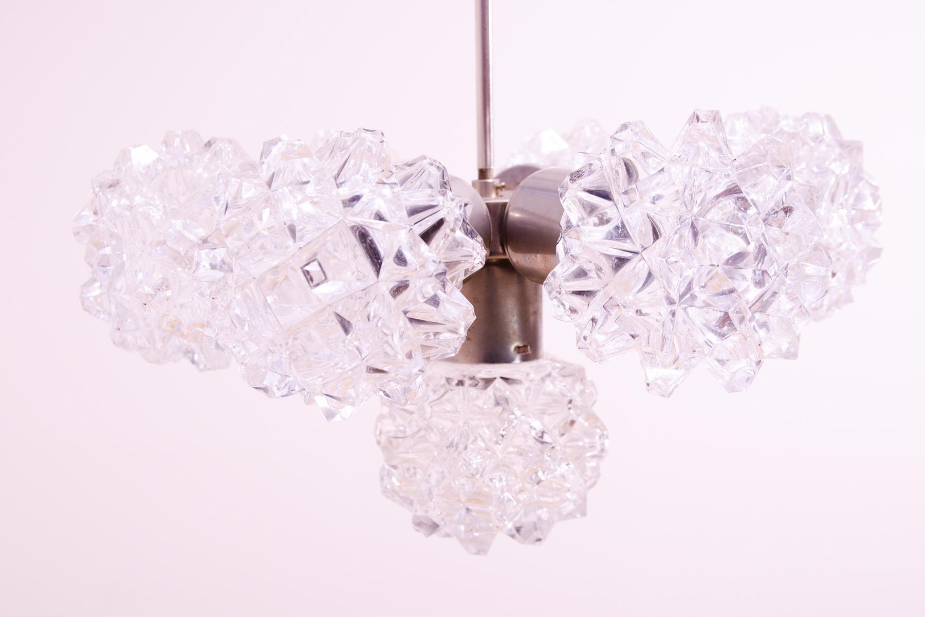 20th Century Very elegant cut glass pendant chandelier for Kamenický Šenov, 1970´s For Sale