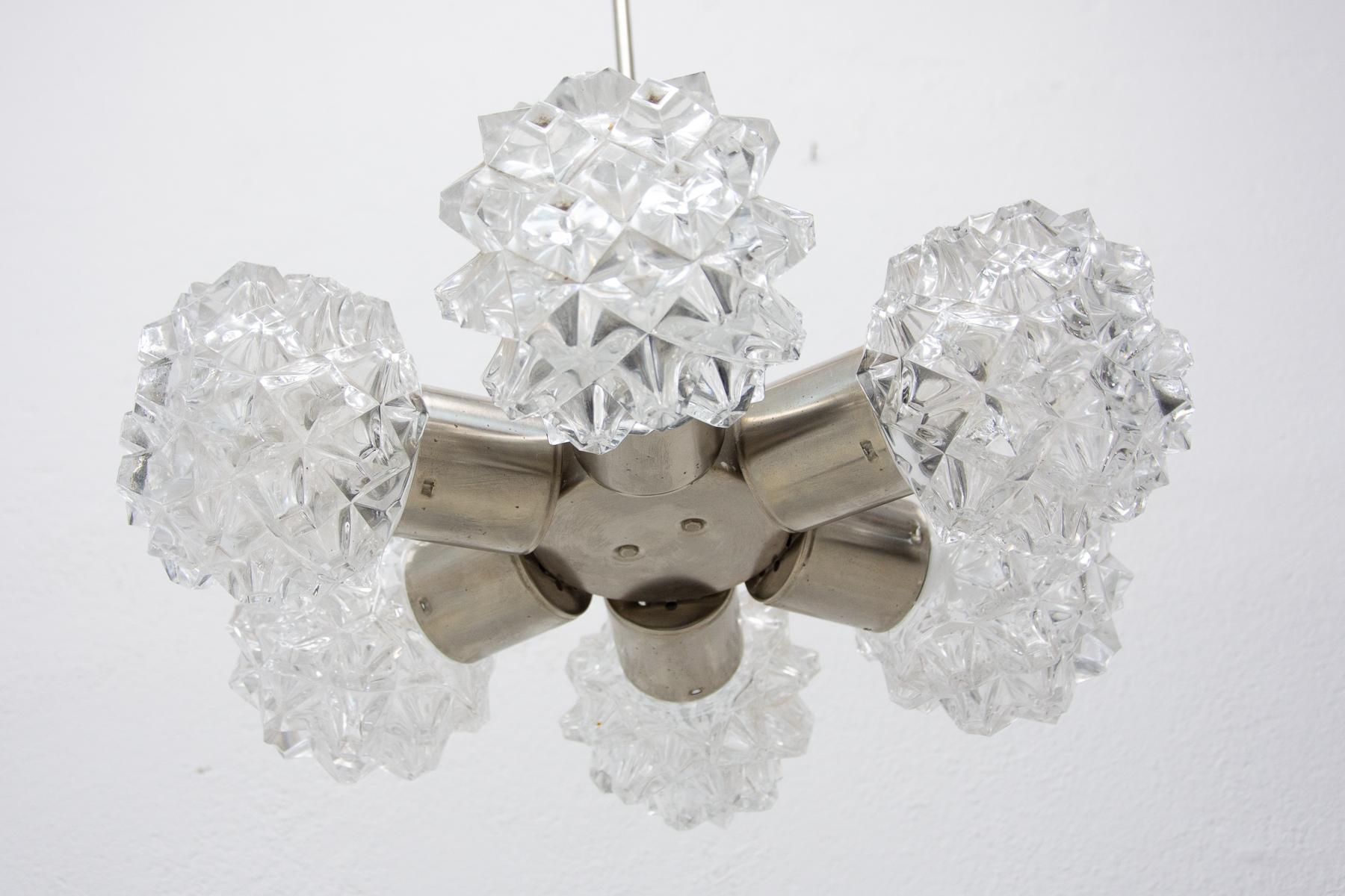 Metal Very Elegant Cut Glass Pendant Chandelier for Kamenický Šenov, 1970´s For Sale