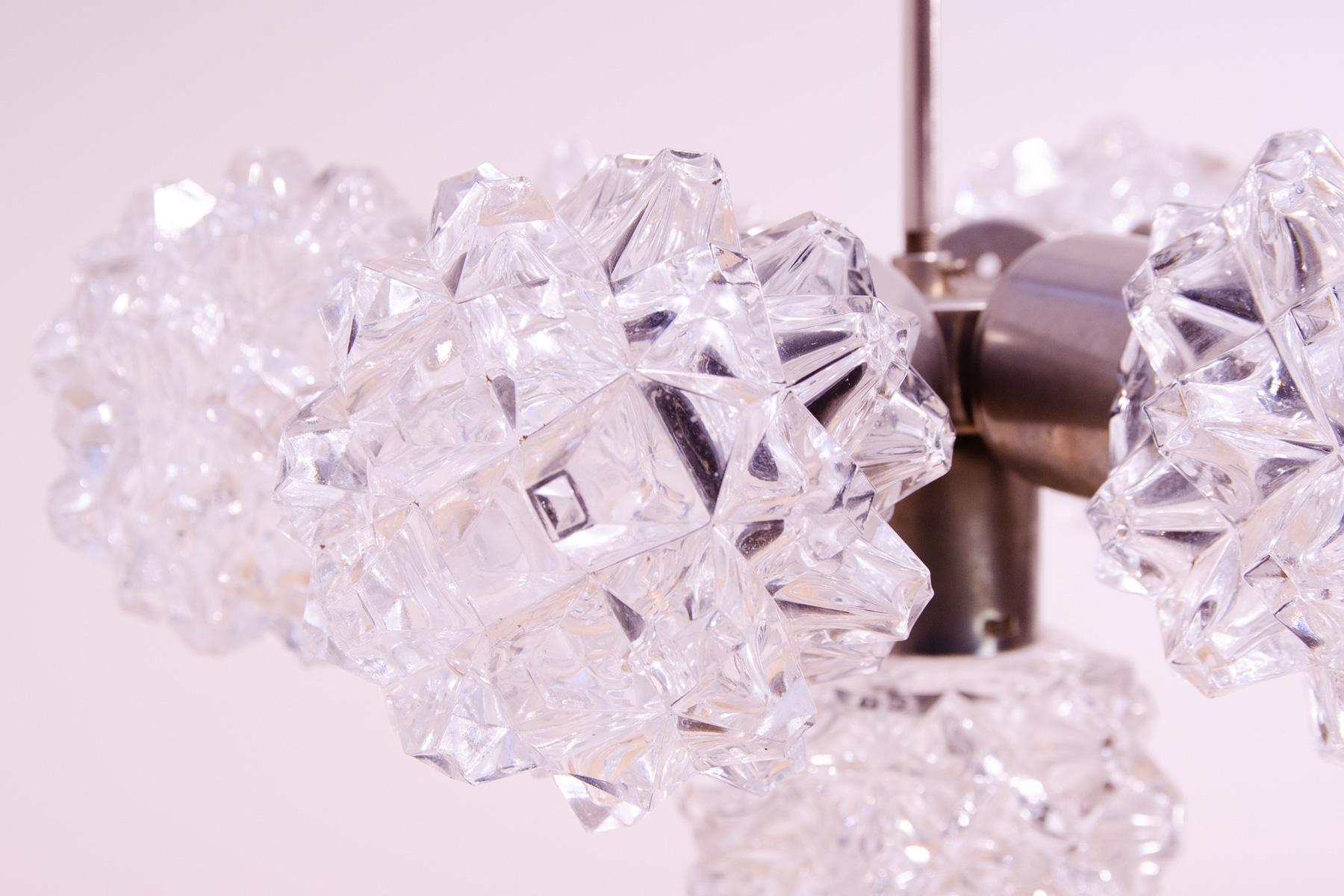 Steel Very elegant cut glass pendant chandelier for Kamenický Šenov, 1970´s For Sale