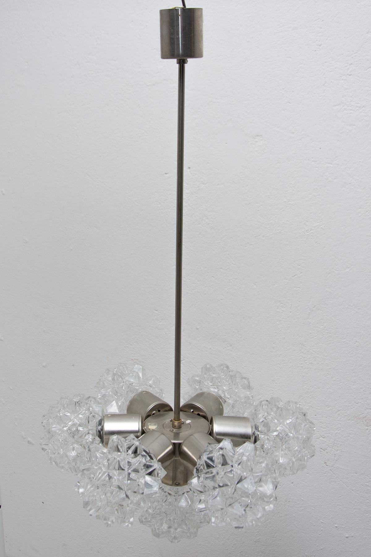 Steel Very Elegant Cut Glass Pendant Chandelier for Kamenický Šenov, 1970´s For Sale