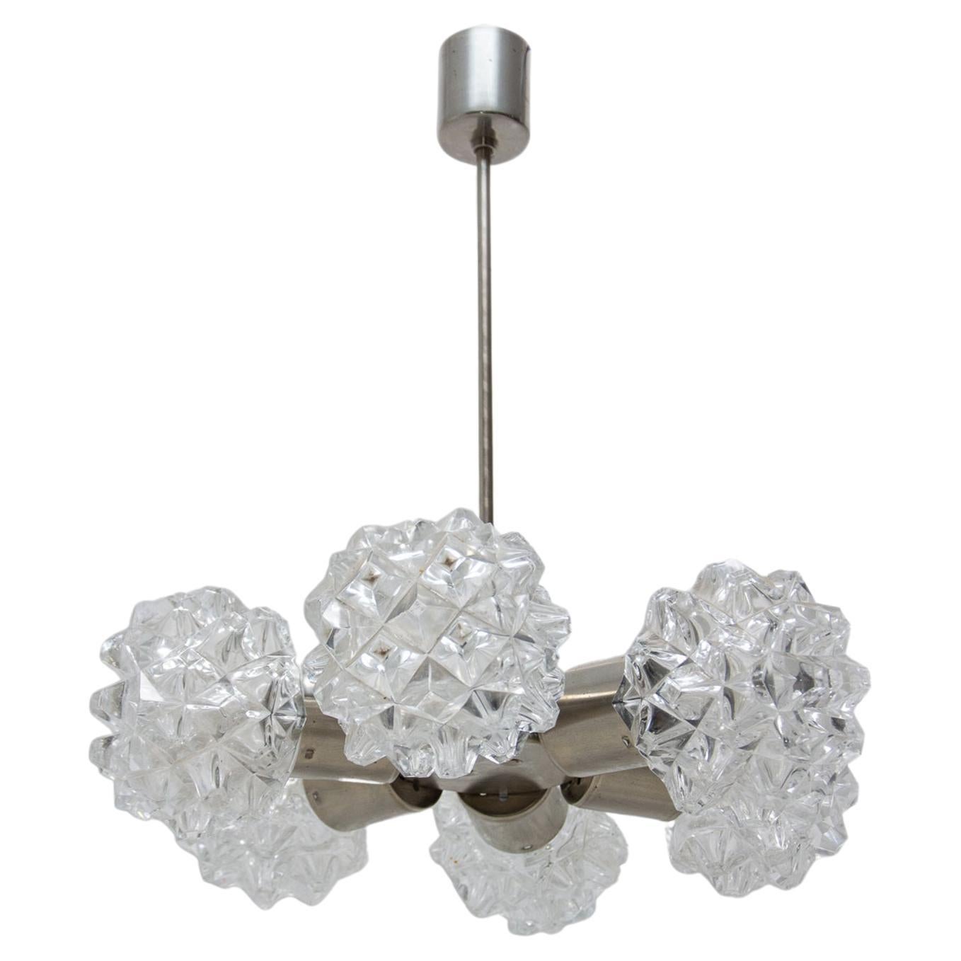 Very Elegant Cut Glass Pendant Chandelier for Kamenický Šenov, 1970´s For Sale