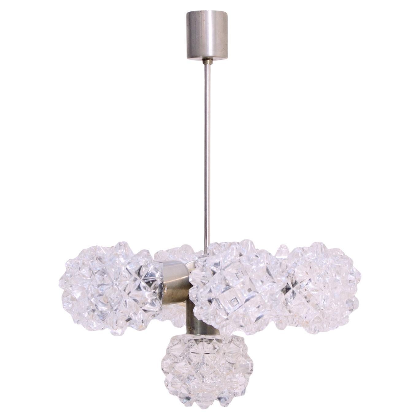 Very elegant cut glass pendant chandelier for Kamenický Šenov, 1970´s For Sale
