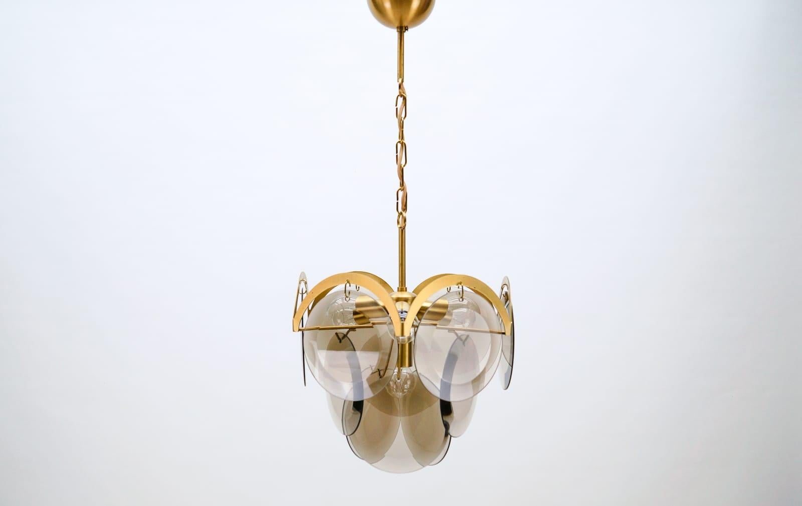 Very Elegant & Delicate Hanging Lamp with Smoked Glass Panes, 1960s Italy For Sale 4