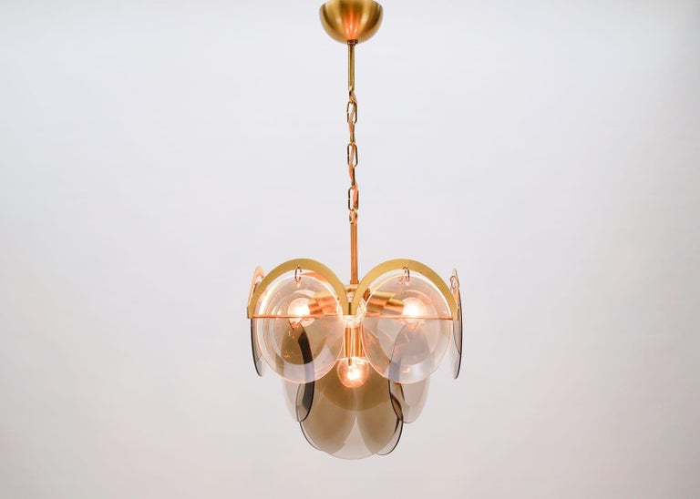 Very Elegant and Delicate Hanging Lamp with Smoked Glass Panes, 1960s Italy  For Sale at 1stDibs