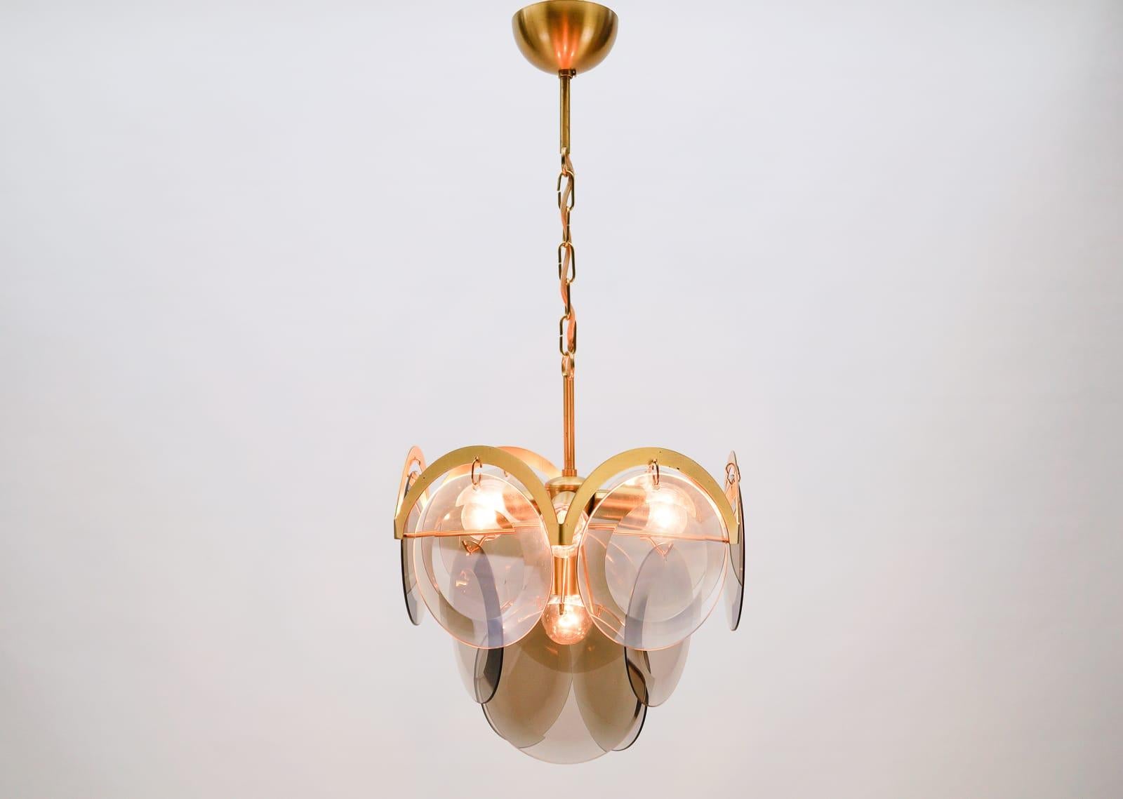 Mid-20th Century Very Elegant & Delicate Hanging Lamp with Smoked Glass Panes, 1960s Italy For Sale