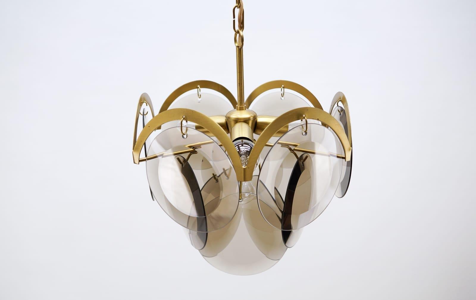 Metal Very Elegant & Delicate Hanging Lamp with Smoked Glass Panes, 1960s Italy For Sale