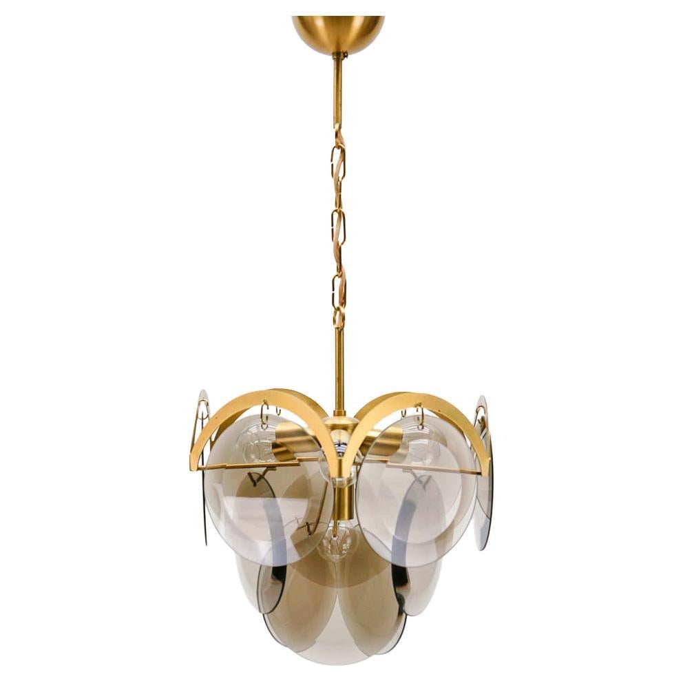 Very Elegant & Delicate Hanging Lamp with Smoked Glass Panes, 1960s Italy For Sale