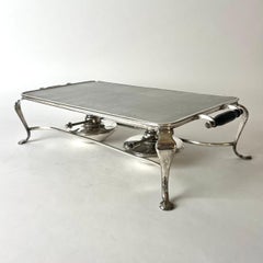 Very Elegant English Rechaud with two burners in silver-plated brass from 1920s
