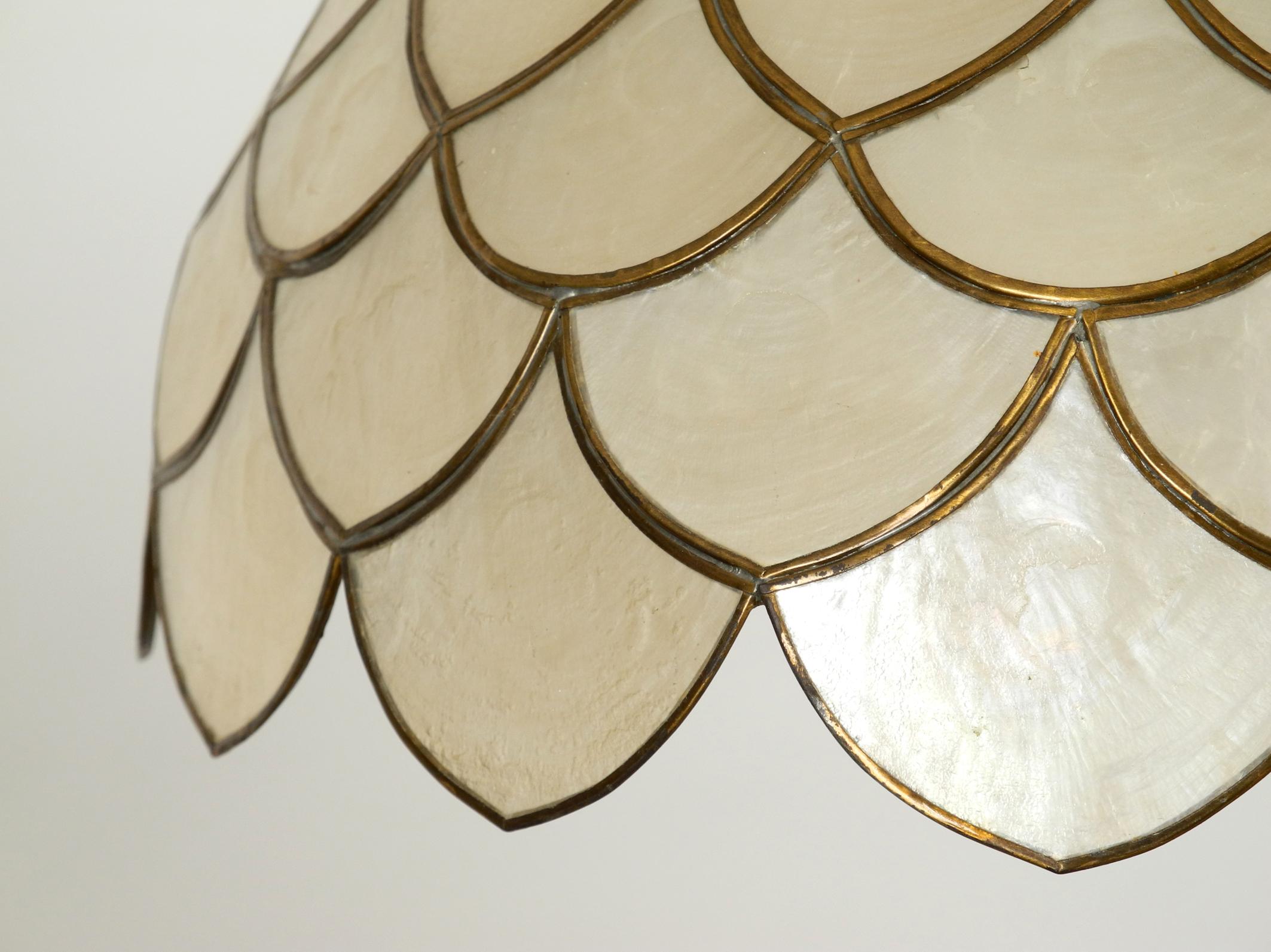 Very Elegant Gorgeous Beautiful 1970s Pendant Lamp Made of Mother of Pearl 1