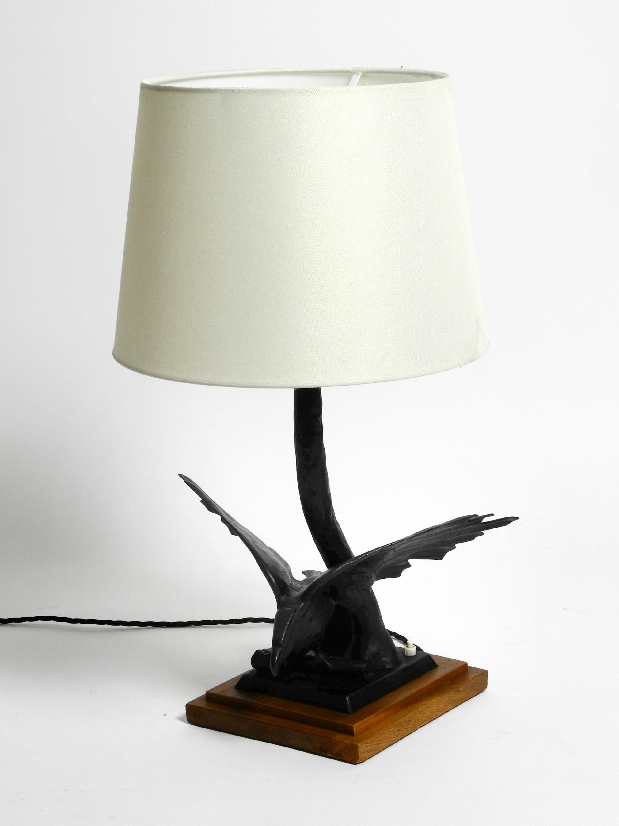 Mid-Century Modern Very Elegant Large 1940s Table Lamp Made of Iron in the Shape of an Eagle For Sale