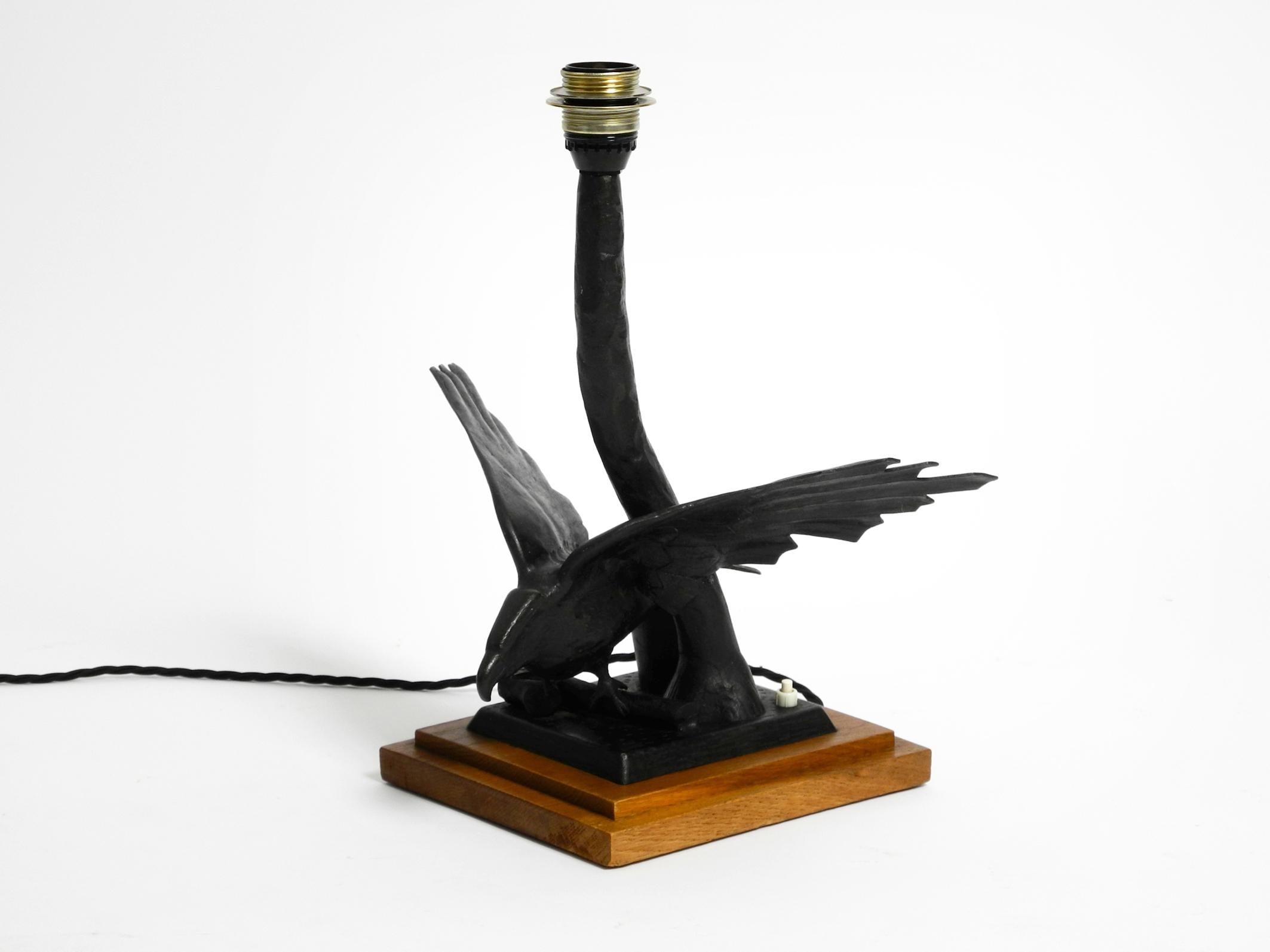 Mid-20th Century Very Elegant Large 1940s Table Lamp Made of Iron in the Shape of an Eagle For Sale