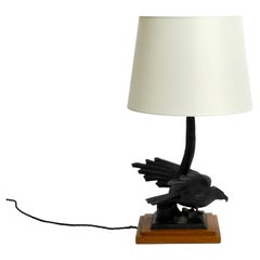 Très élégante grande lampe de bureau des années 1940 en fer en forme d'aigle