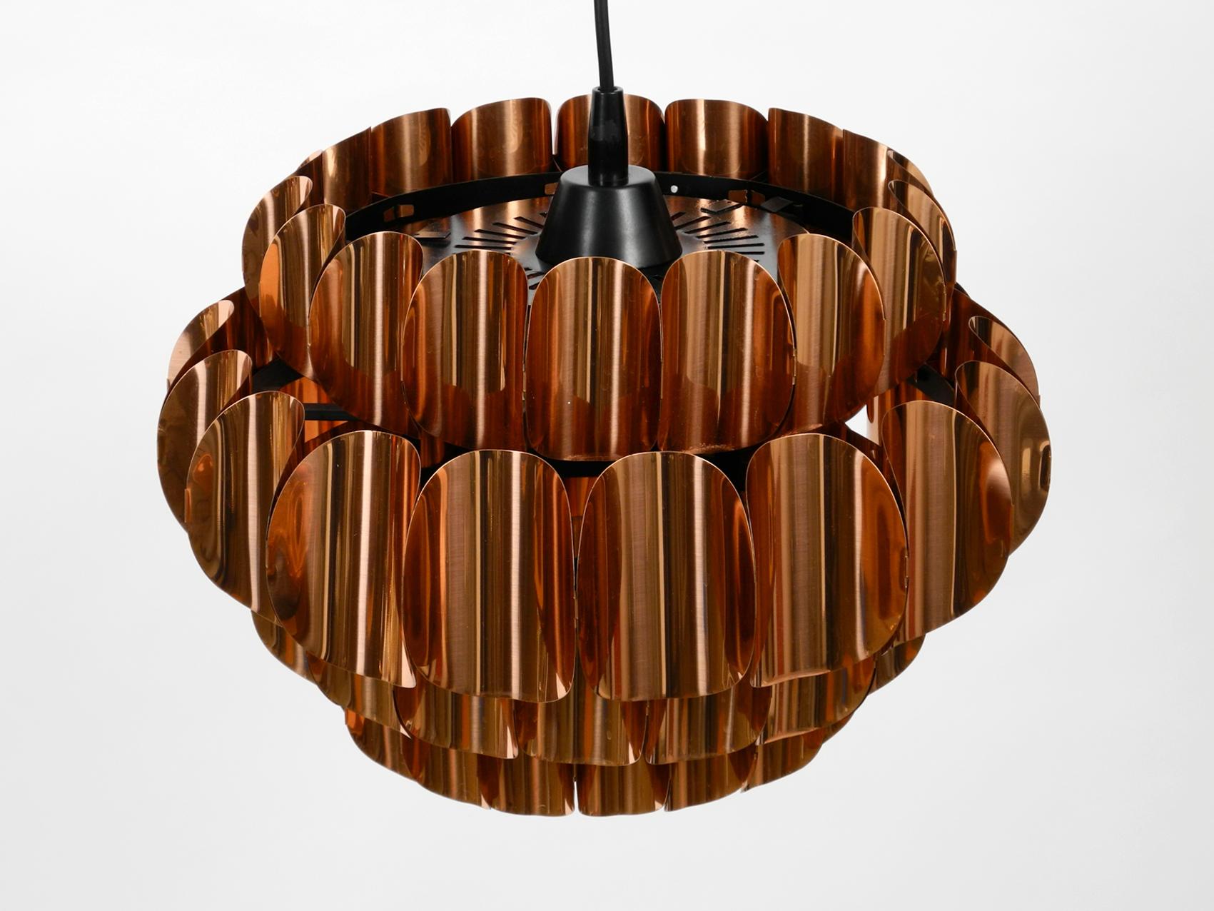 Swiss Very Elegant Large 1970s Original Temde Slats Pendant Lamp Made of Copper