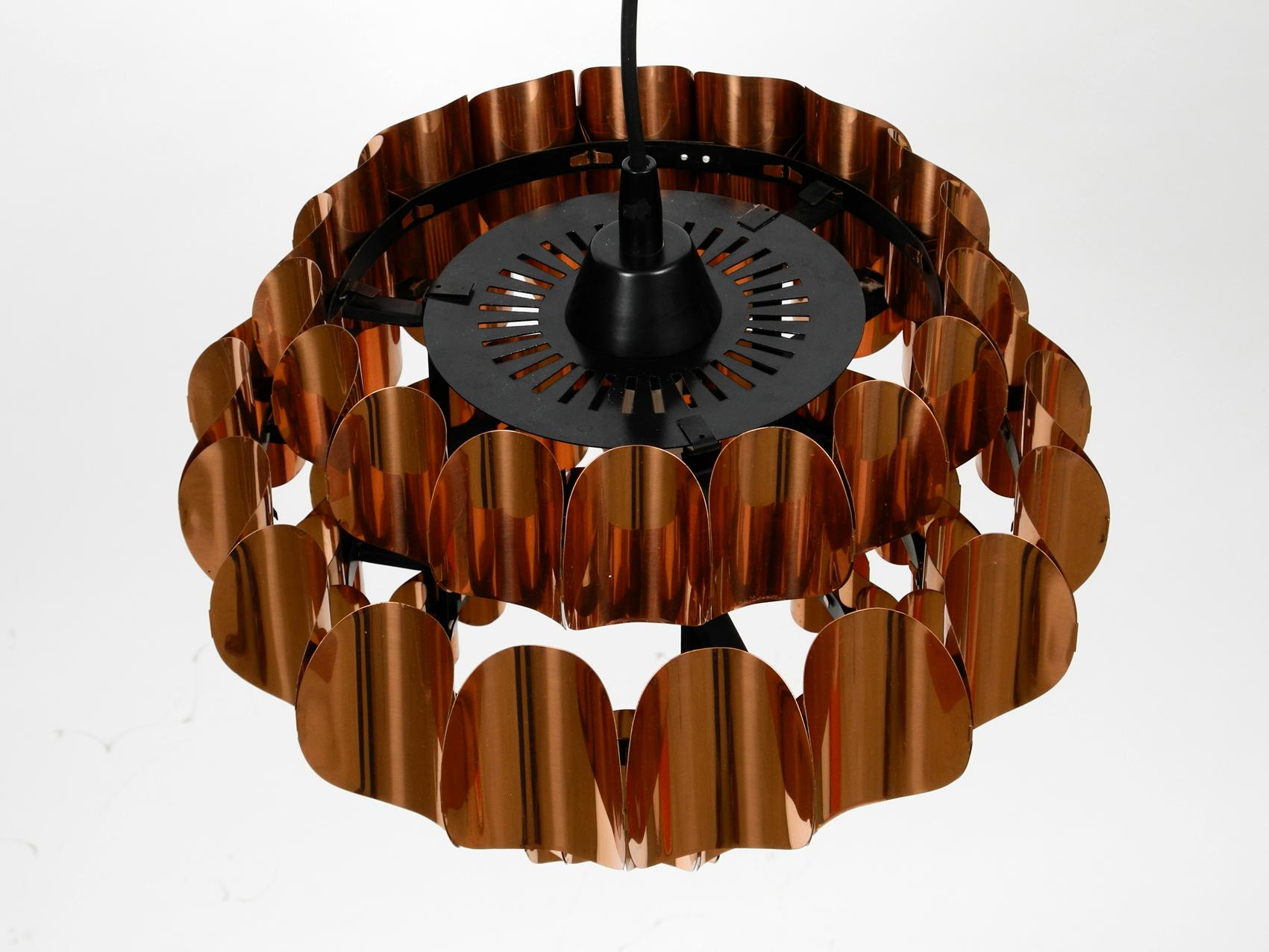 Very Elegant Large 1970s Original Temde Slats Pendant Lamp Made of Copper In Good Condition In München, DE