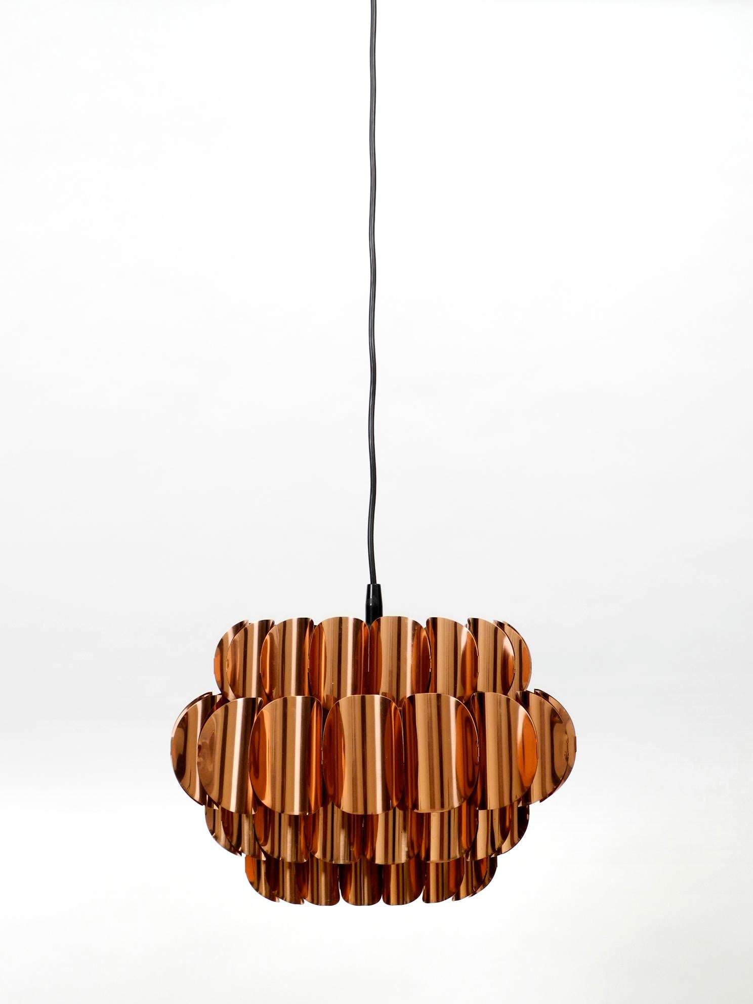 Mid-20th Century Very Elegant Large 1970s Original Temde Slats Pendant Lamp Made of Copper