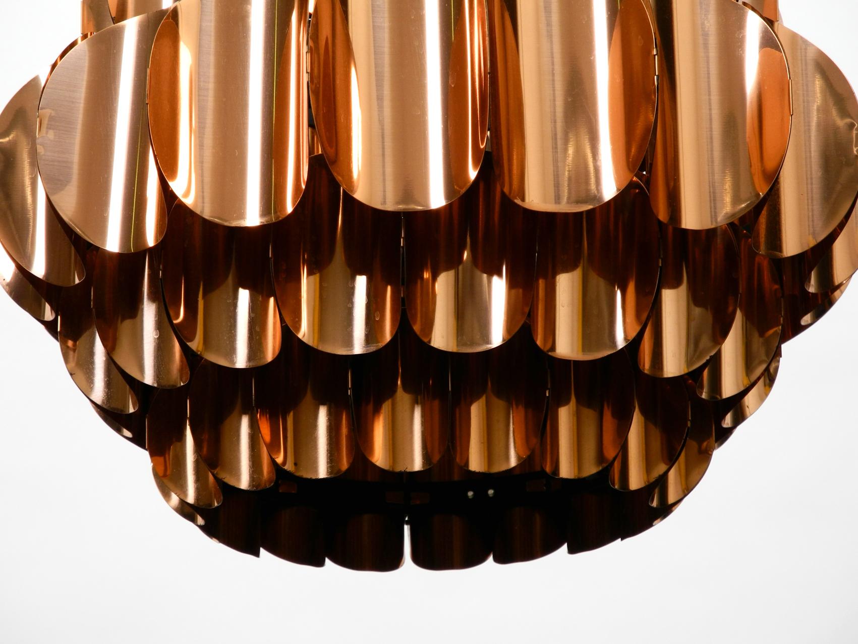 Very Elegant Large 1970s Original Temde Slats Pendant Lamp Made of Copper 1