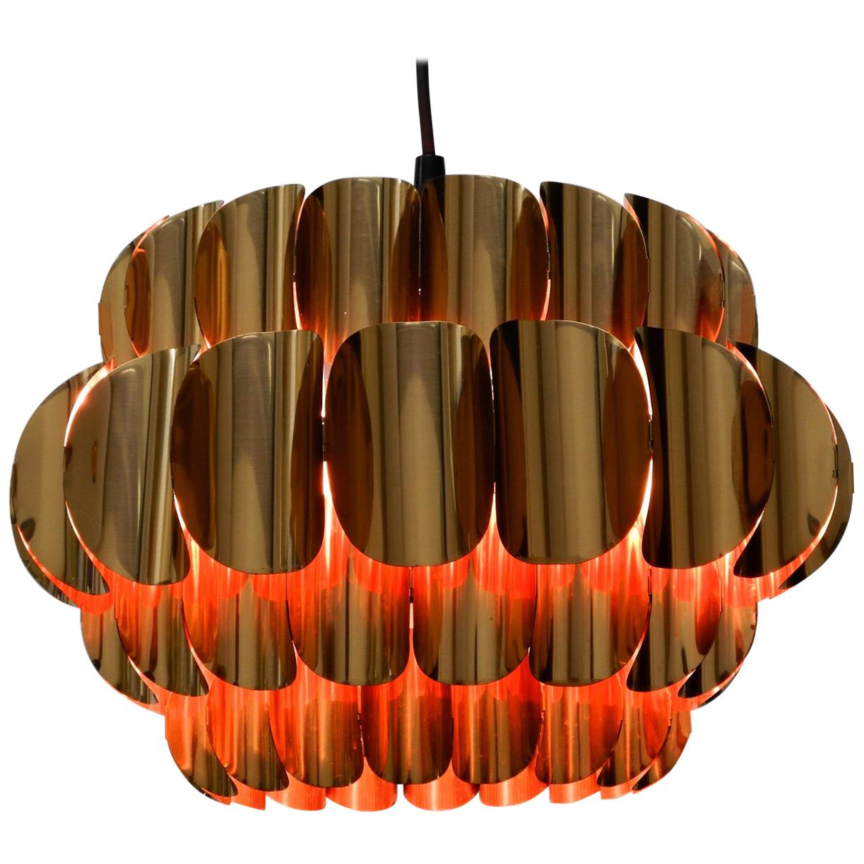 Very Elegant Large 1970s Original Temde Slats Pendant Lamp Made of Copper