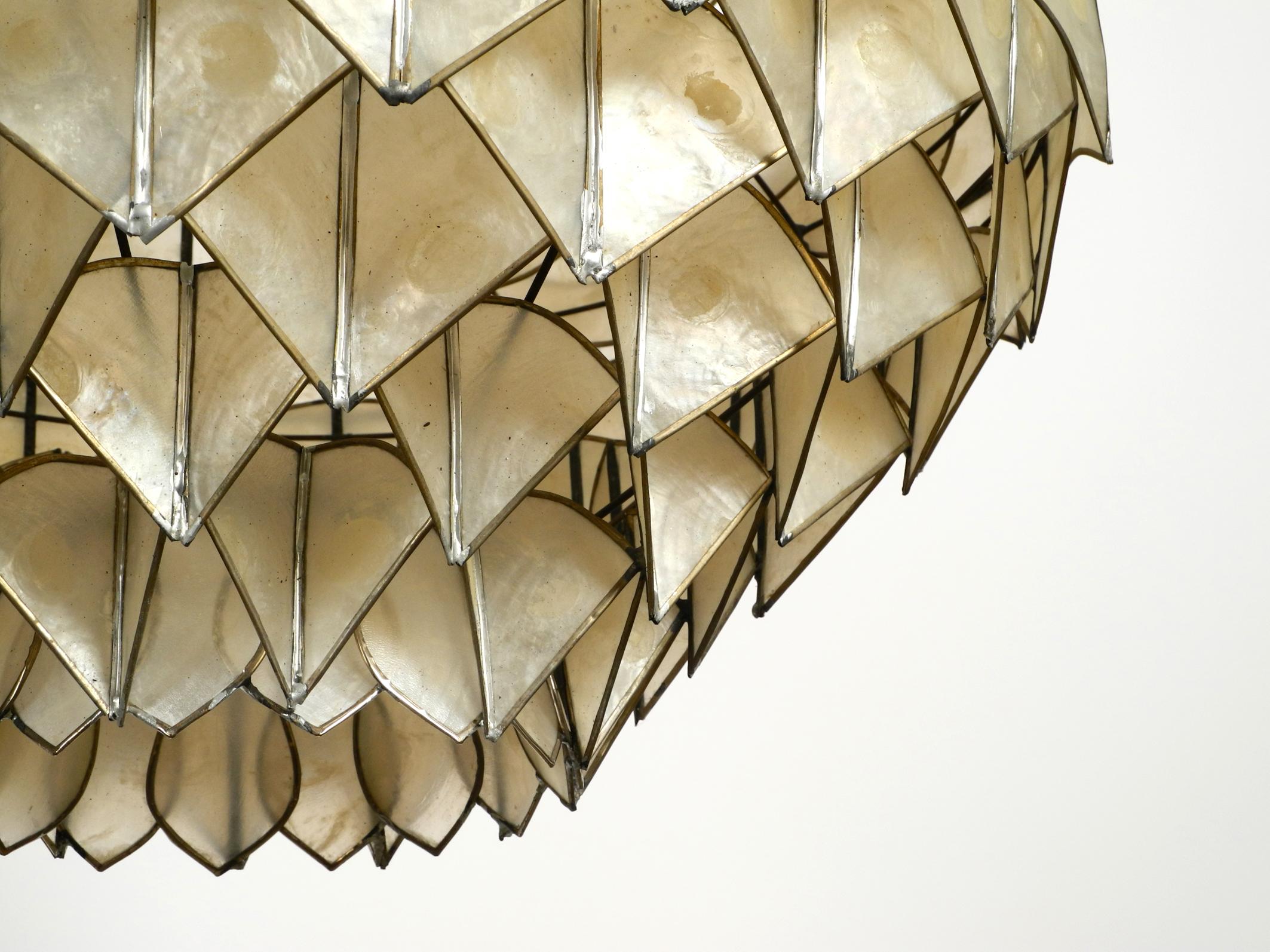 Very Elegant Large Unusual 1970s Pendant Lamp Made of Mother of Pearl 6