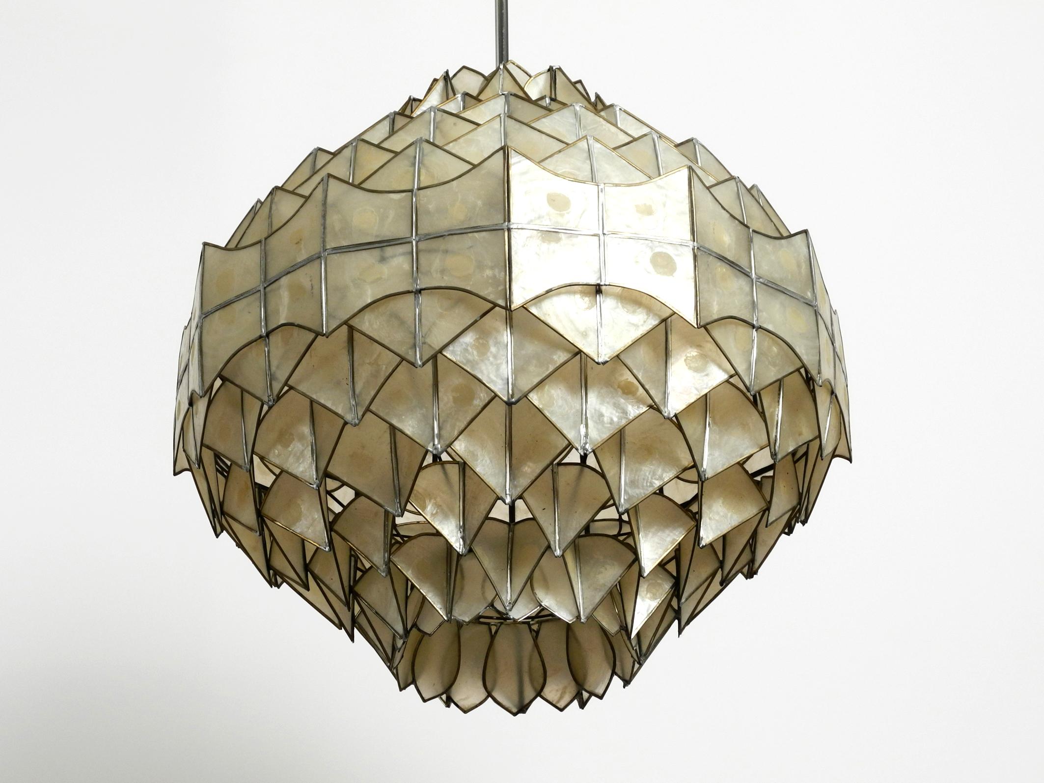 Very Elegant Large Unusual 1970s Pendant Lamp Made of Mother of Pearl 9