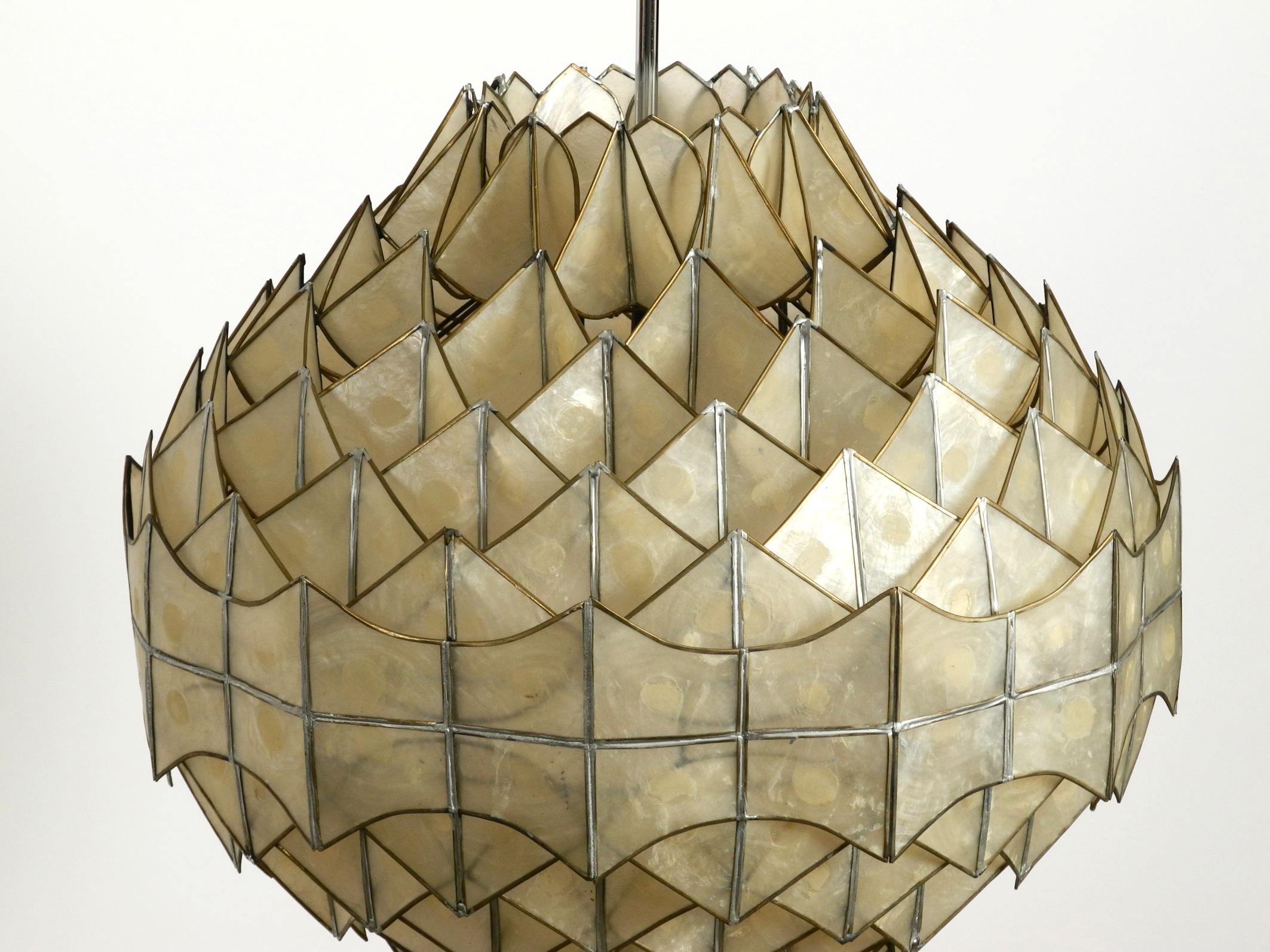 Late 20th Century Very Elegant Large Unusual 1970s Pendant Lamp Made of Mother of Pearl