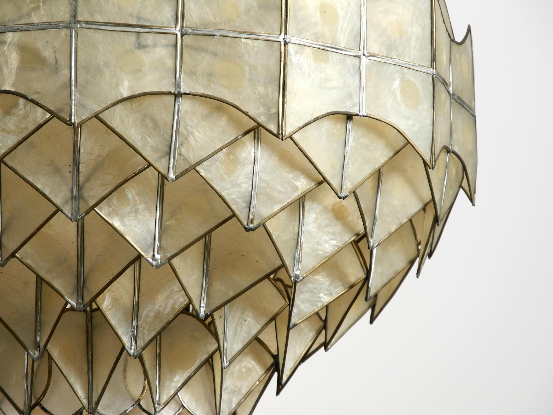 Very Elegant Large Unusual 1970s Pendant Lamp Made of Mother of Pearl 1