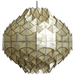 Very Elegant Large Unusual 1970s Pendant Lamp Made of Mother of Pearl