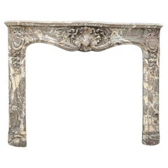 Very Elegant Louis XV Fireplace In Gray Ardennes Marble, 18th Century