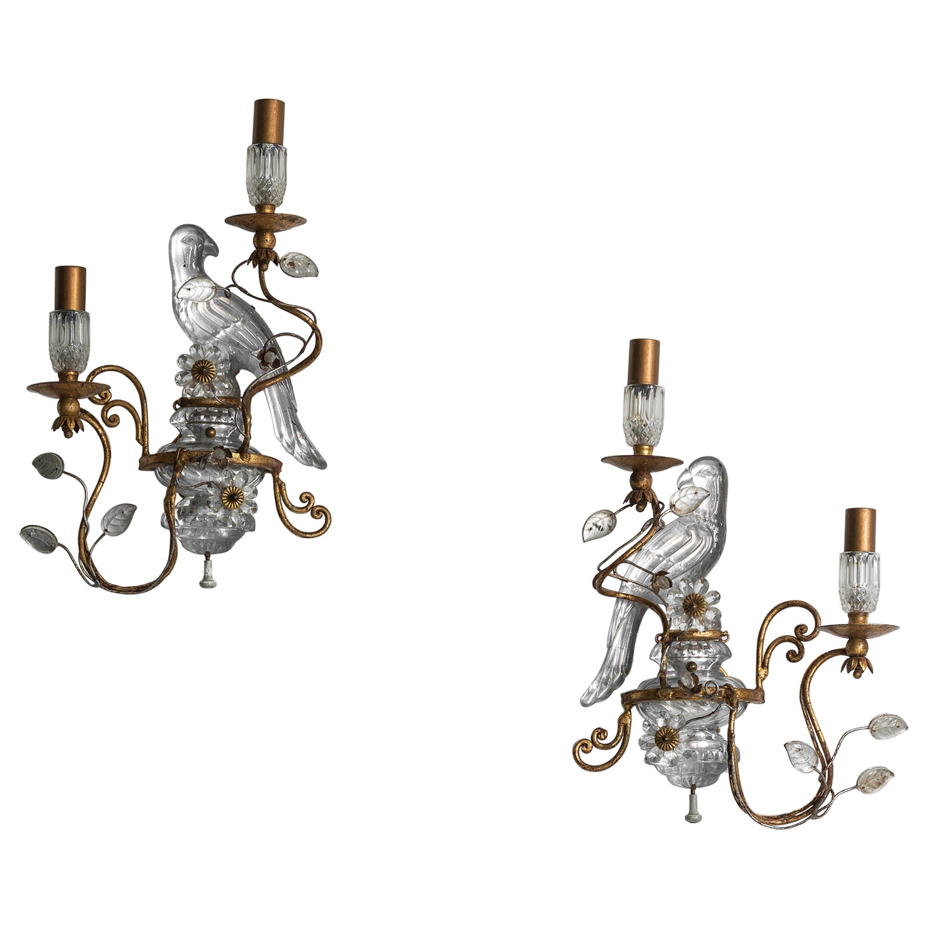Very elegant pair of "appliques au perroquet" sconces by Maison Baguès, Paris
