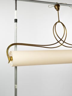 Very elegant pendant light in brass and off white paper, Italian word circa 1950
