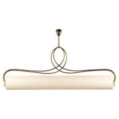 Vintage Very elegant pendant light in brass and off white paper, Italian word circa 1950
