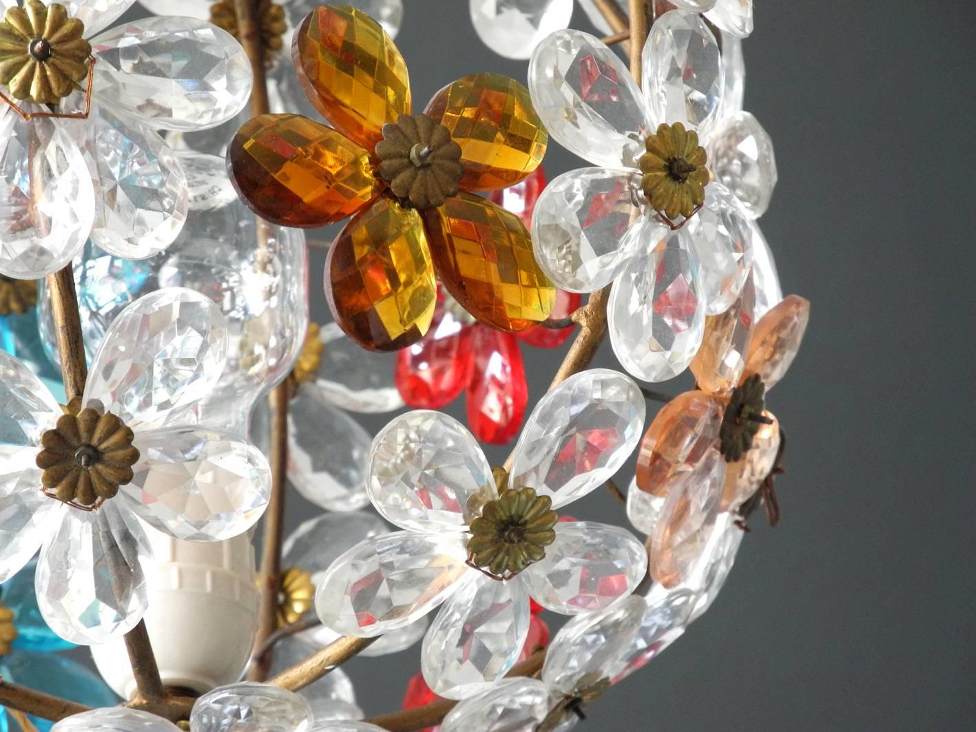 Brass Very Elegant Rare 1960s Christoph Palme Colorful Glass Ceiling Lamp