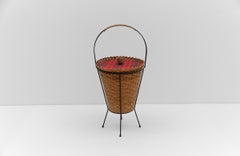 Very Elegant Rattan Wicker Sewing Basket, 1960s
