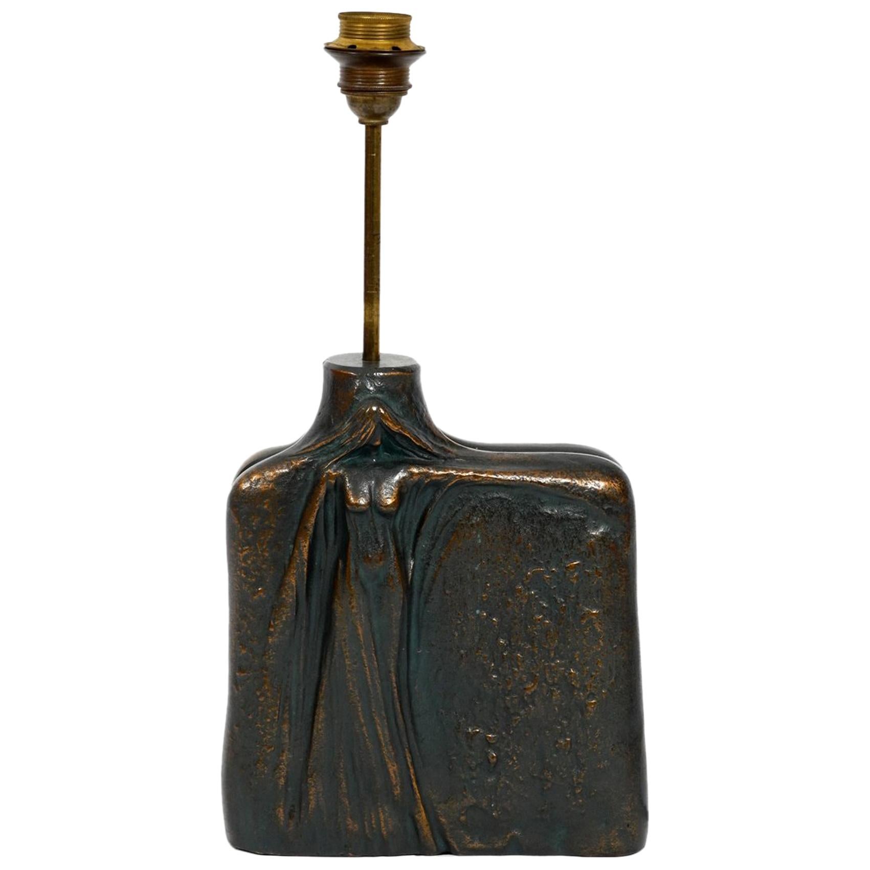 Very elegant table lamp from the 1960s made of heavy bronze with a female figure For Sale
