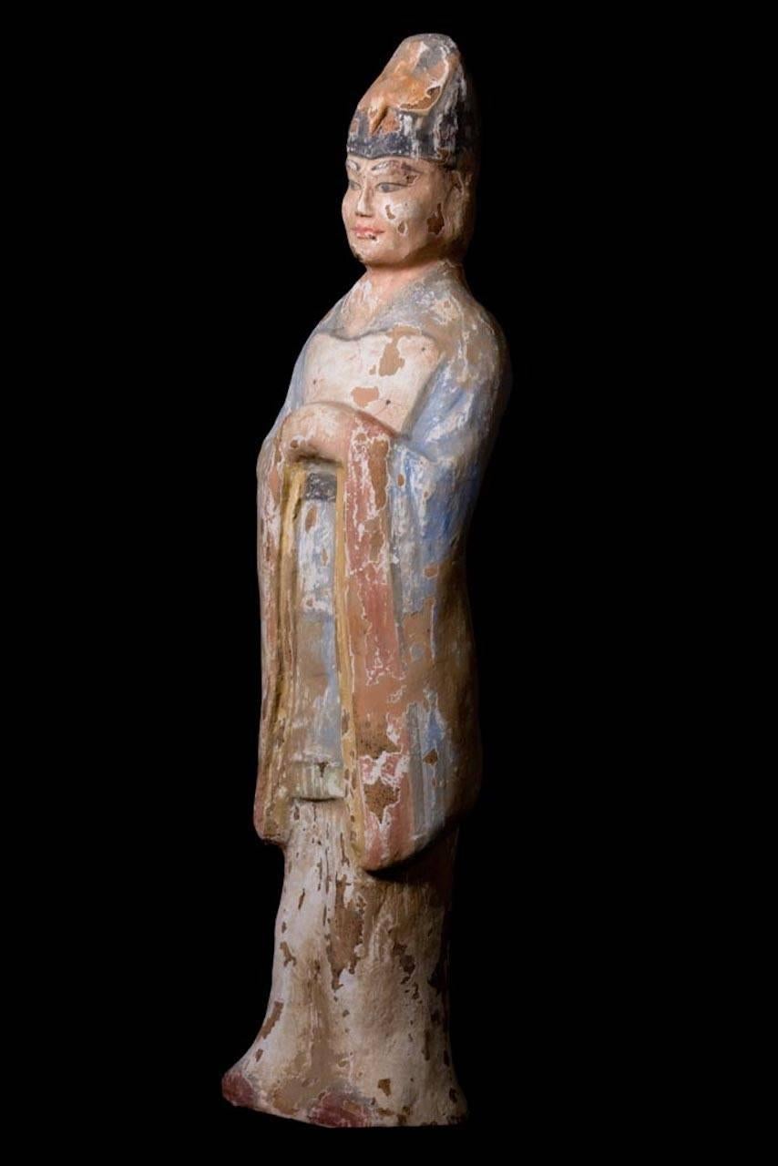 Very Elegant Tang Dynasty Dignitary in Orange Terracotta, China '618-907 AD' For Sale 1