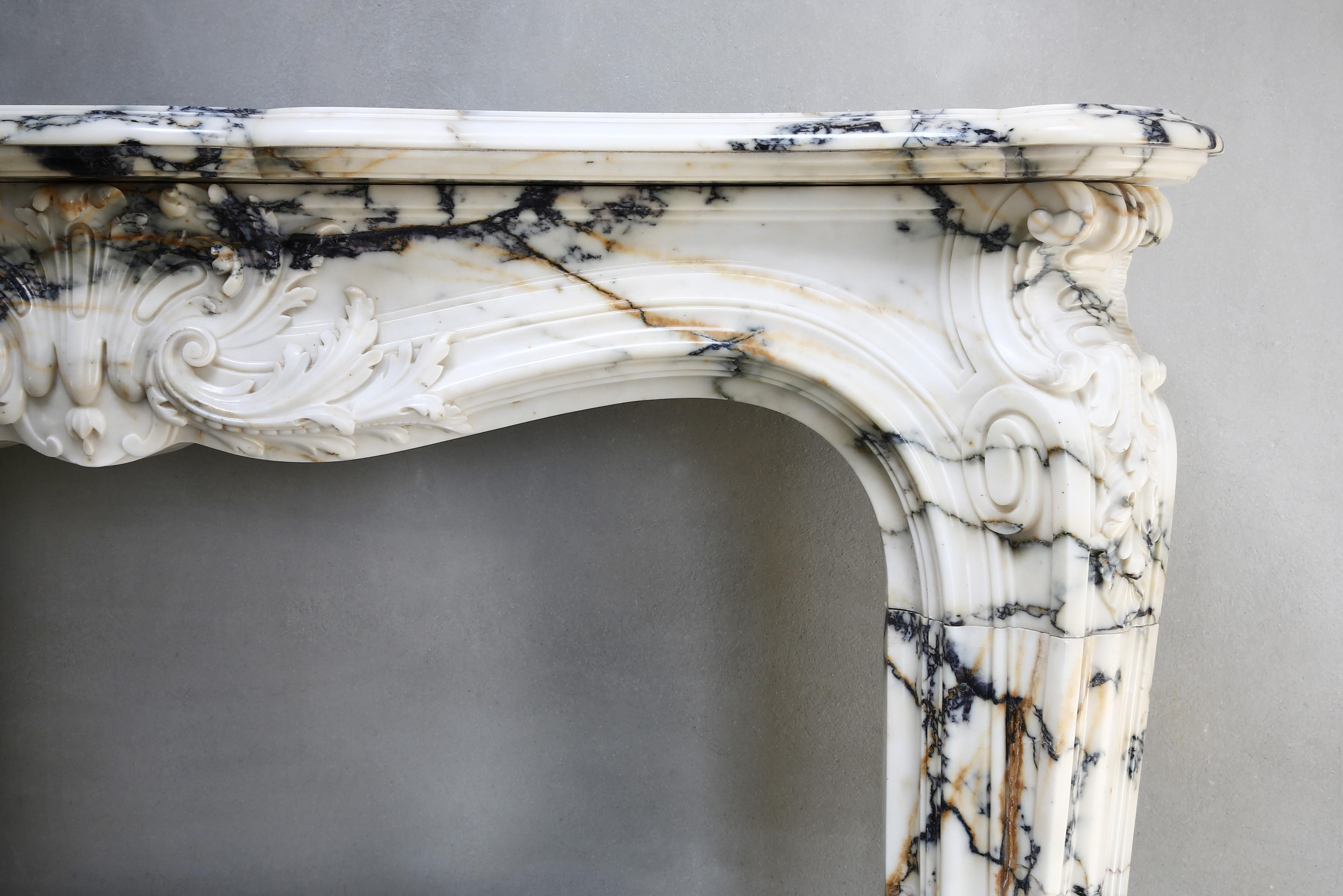 French Monumental Antique Mantel Piece of Paonazzo Marble from 1820, Louis XV