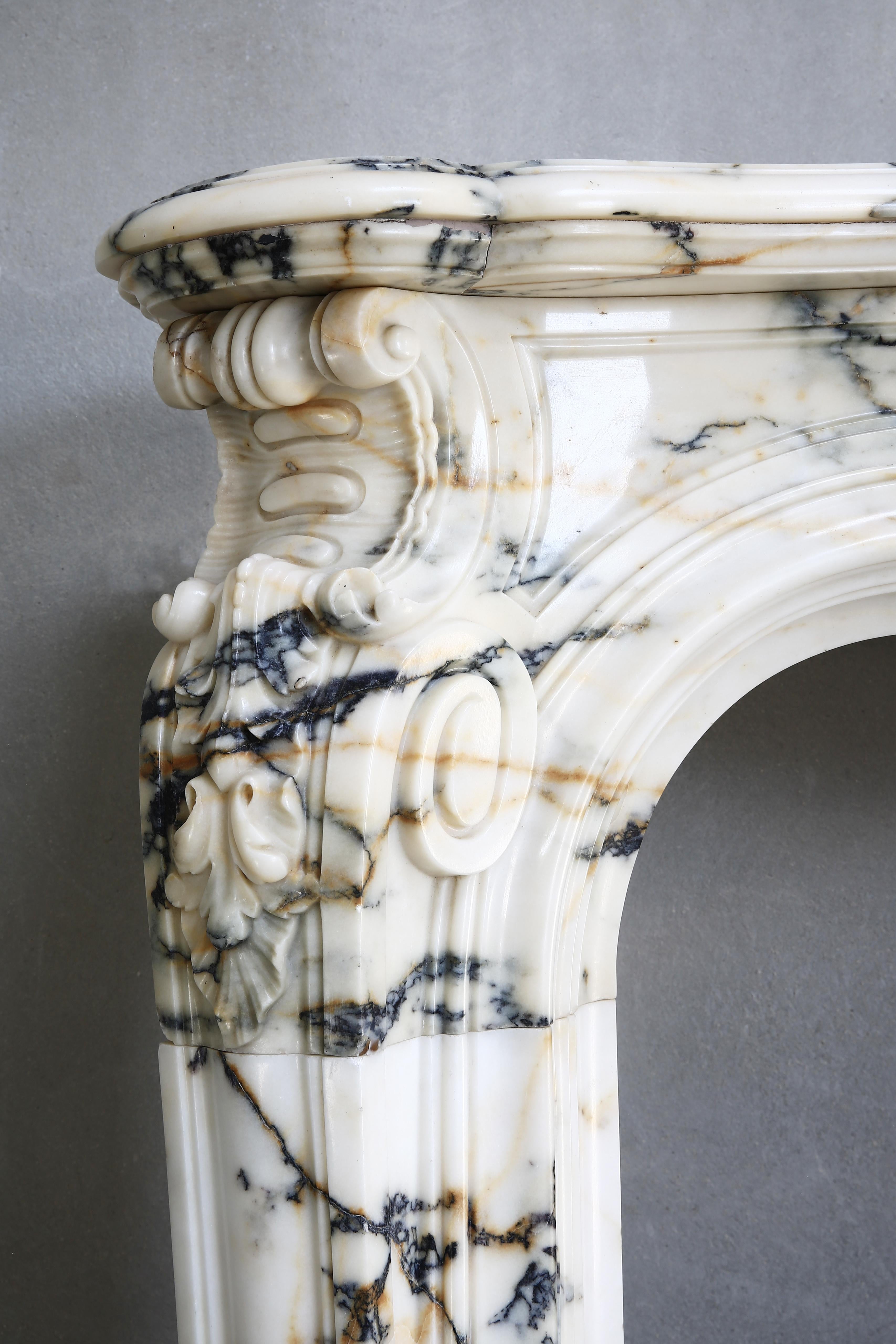 Monumental Antique Mantel Piece of Paonazzo Marble from 1820, Louis XV In Good Condition In Made, NL