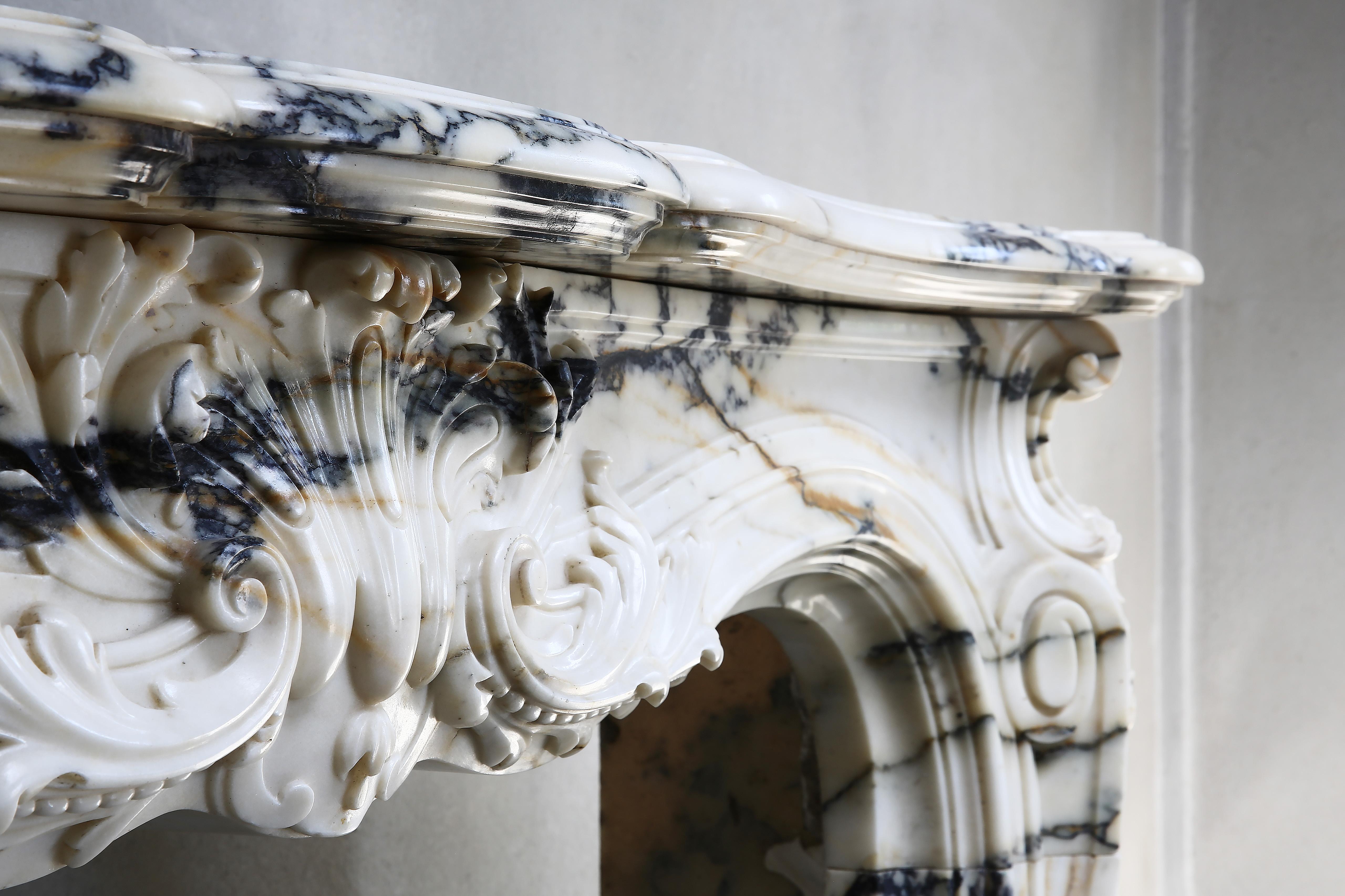 Early 19th Century Monumental Antique Mantel Piece of Paonazzo Marble from 1820, Louis XV