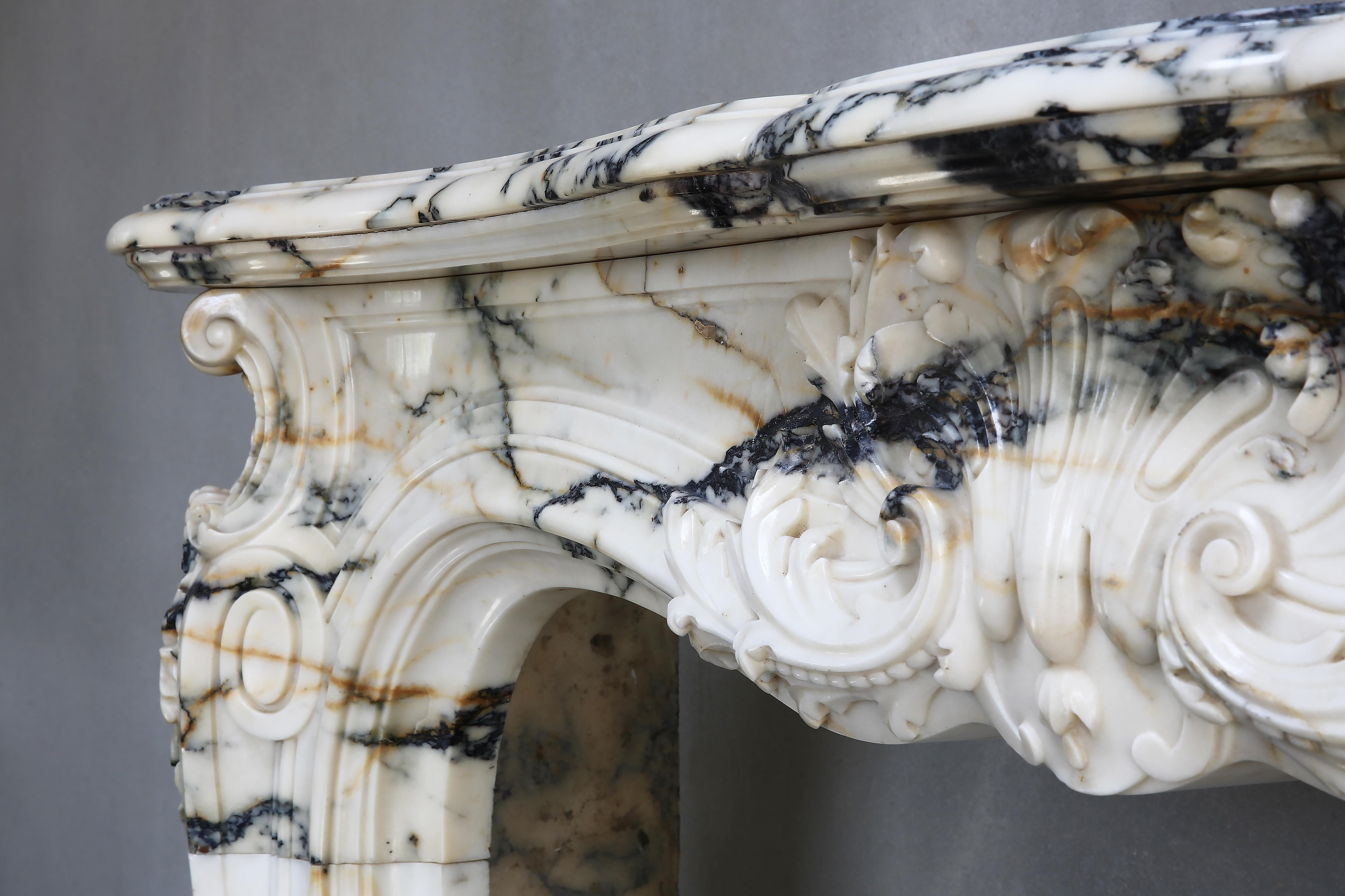 Monumental Antique Mantel Piece of Paonazzo Marble from 1820, Louis XV 2