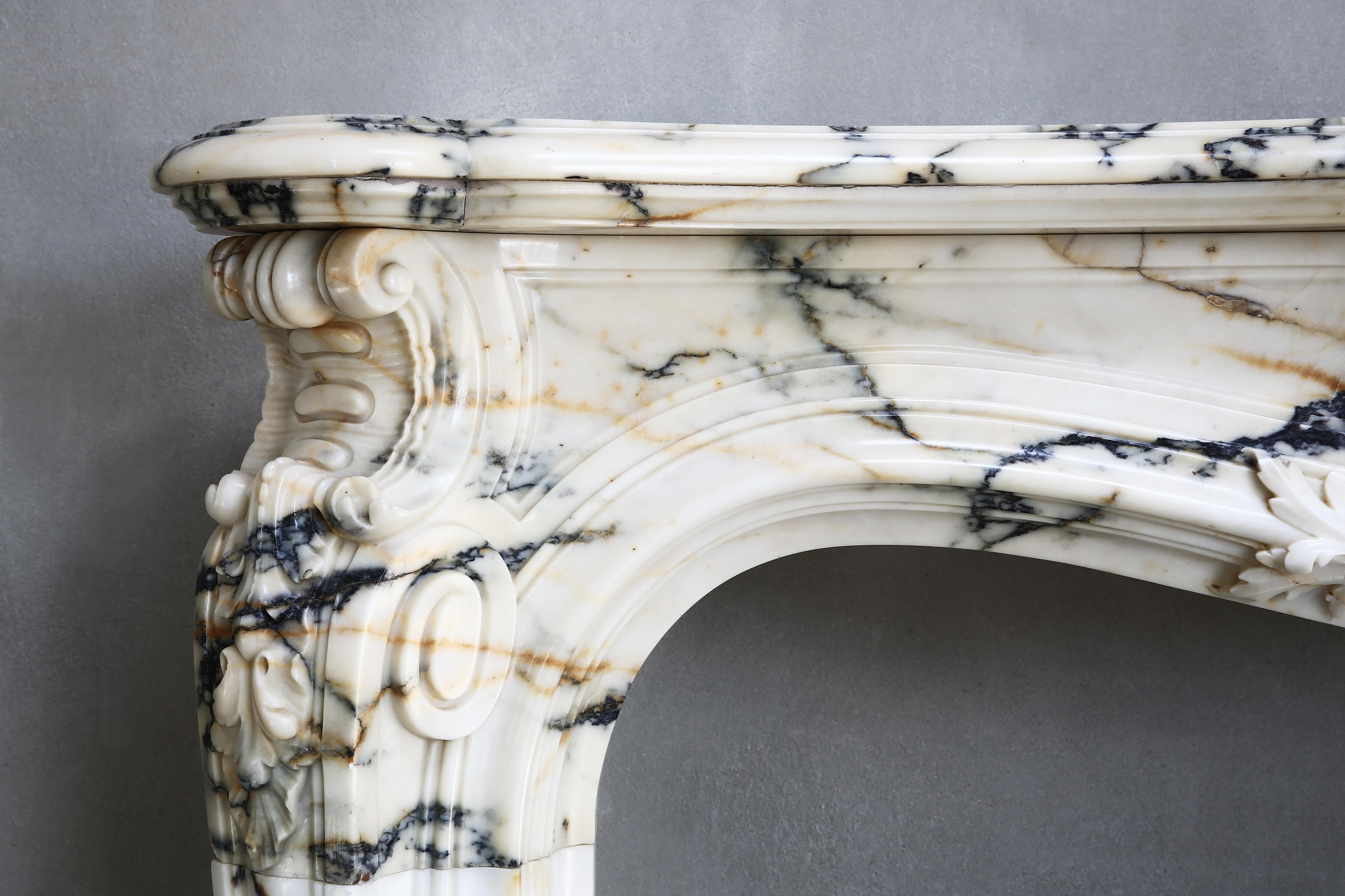 Monumental Antique Mantel Piece of Paonazzo Marble from 1820, Louis XV 3