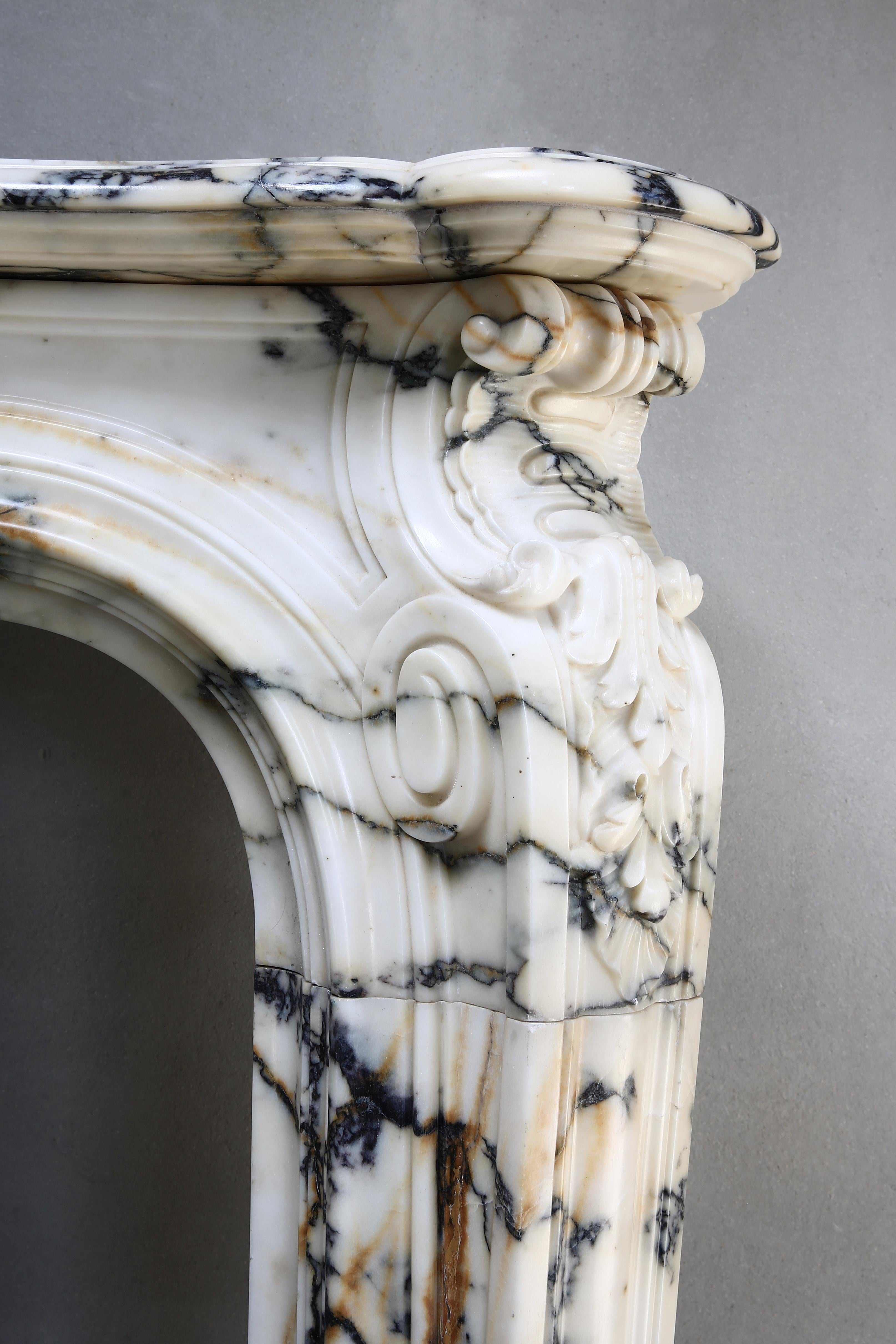 Monumental Antique Mantel Piece of Paonazzo Marble from 1820, Louis XV 4