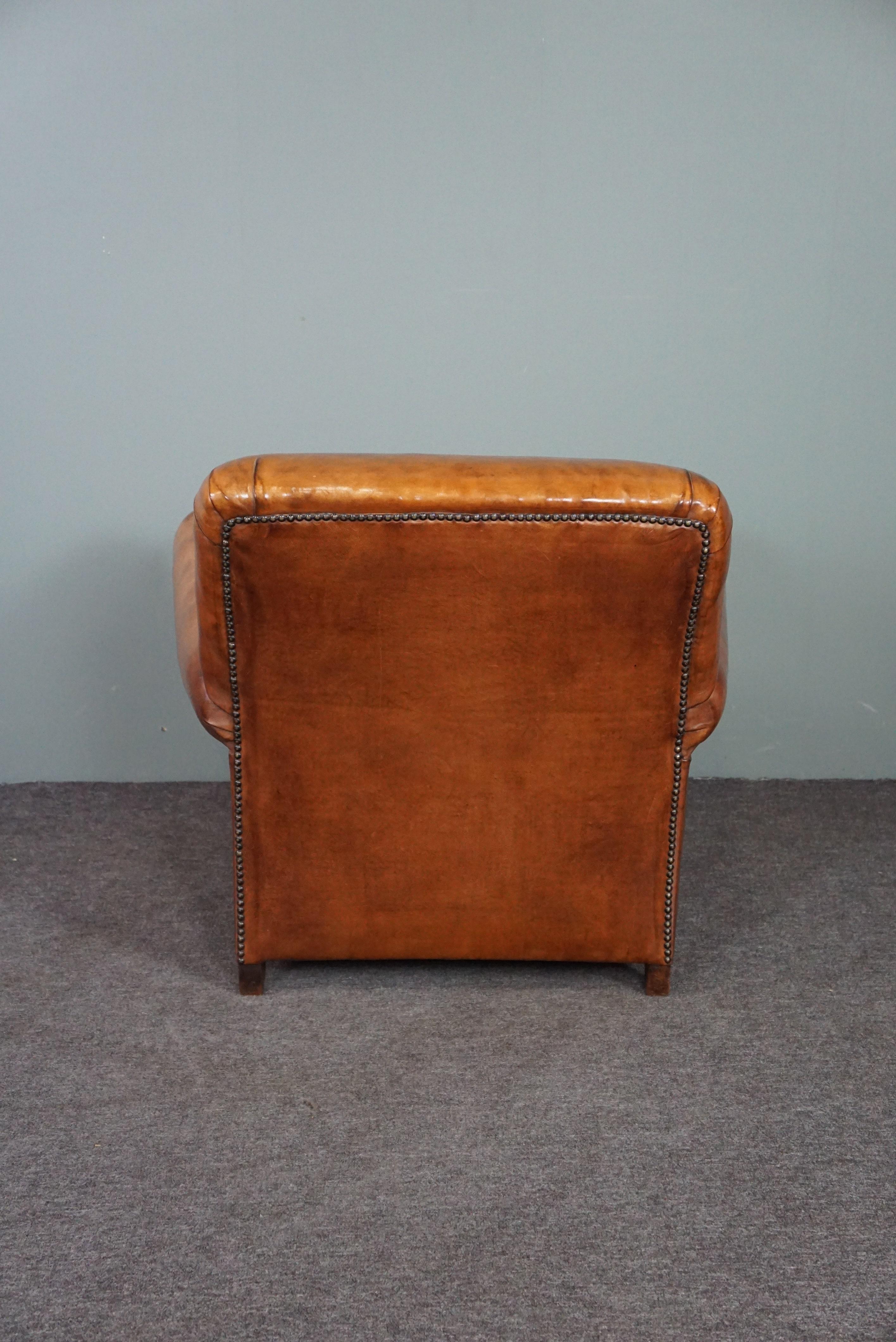 Dutch Very exclusive newly upholstered old sheep leather armchair For Sale