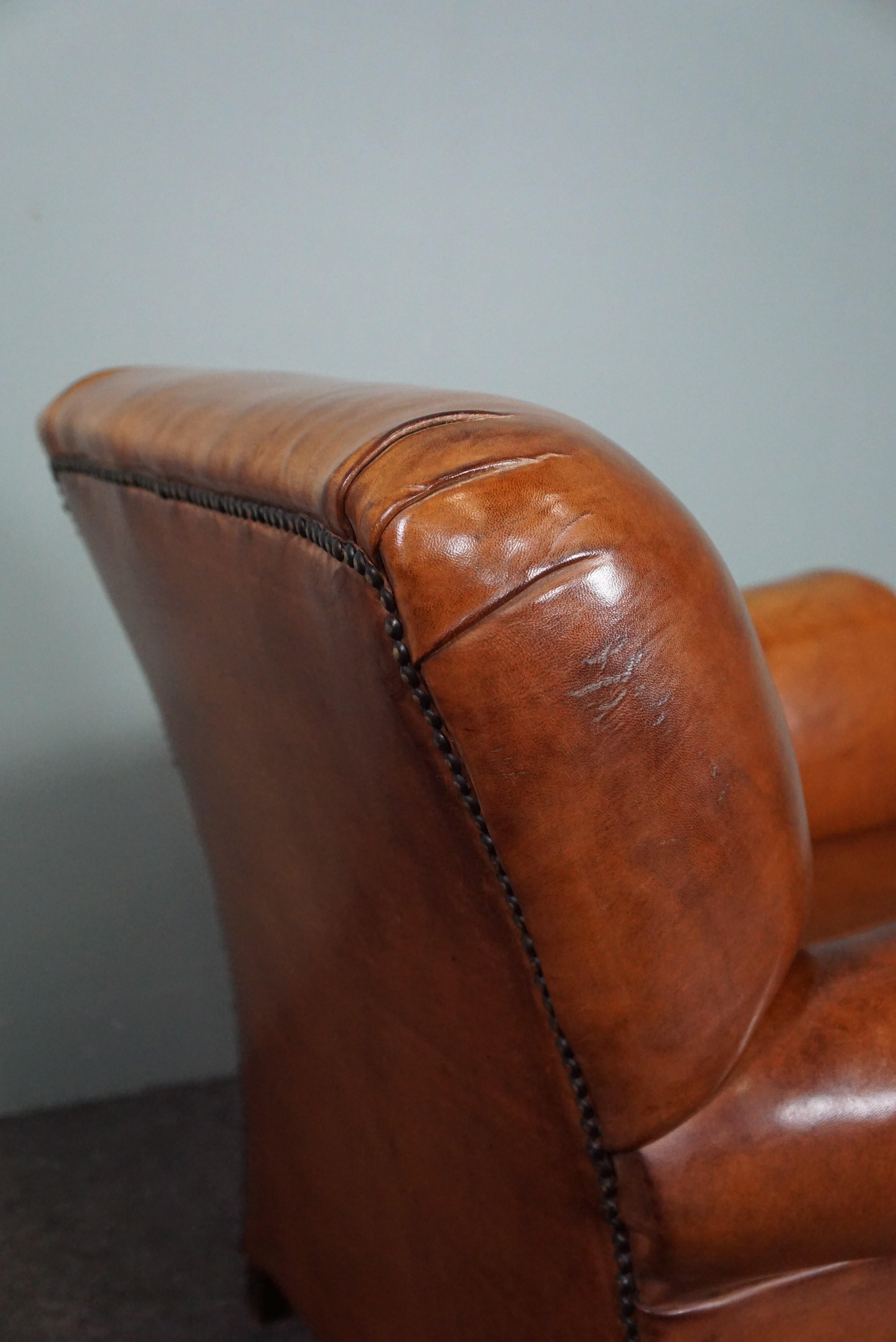 Contemporary Very exclusive newly upholstered old sheep leather armchair For Sale