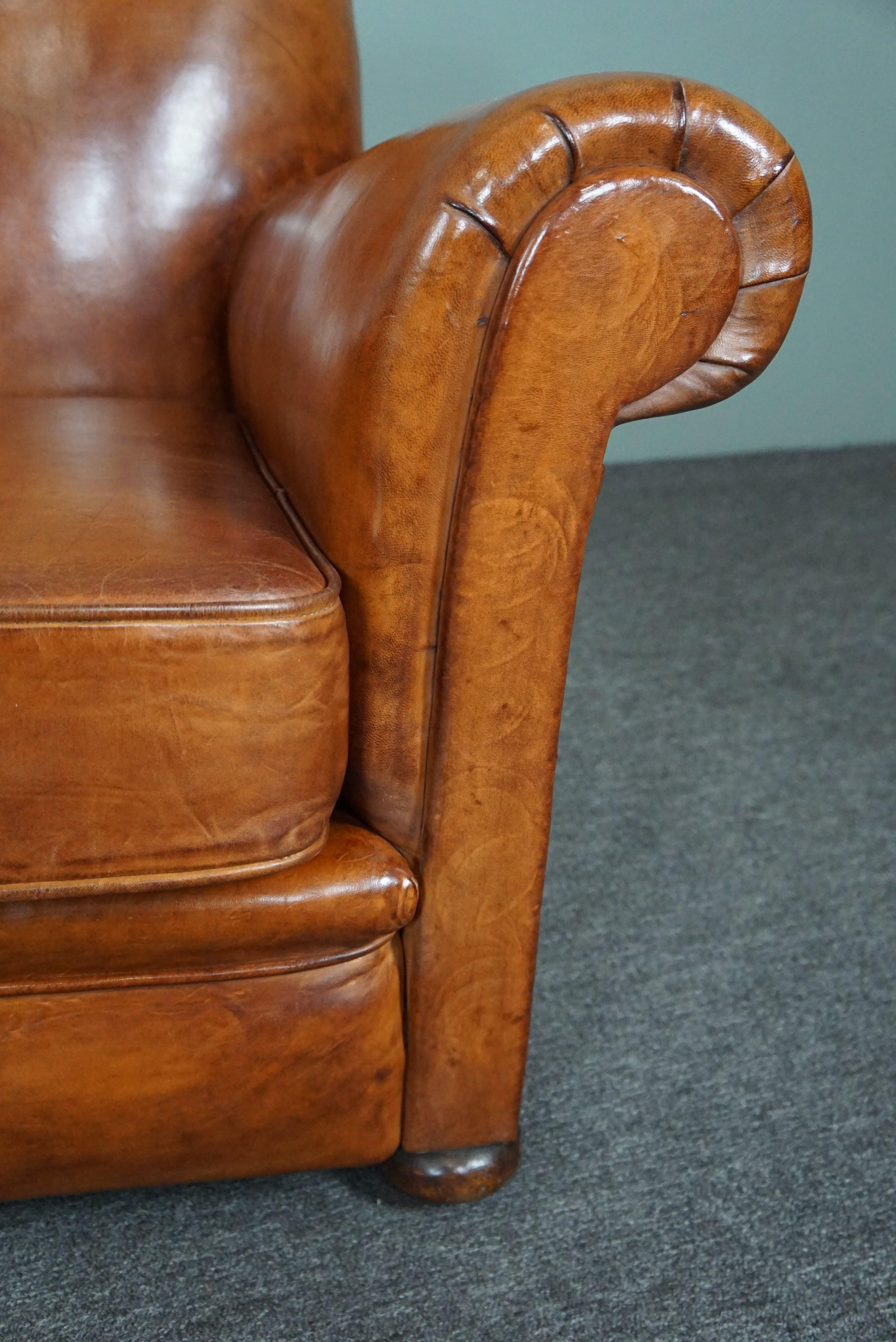 Very exclusive newly upholstered old sheep leather armchair For Sale 1